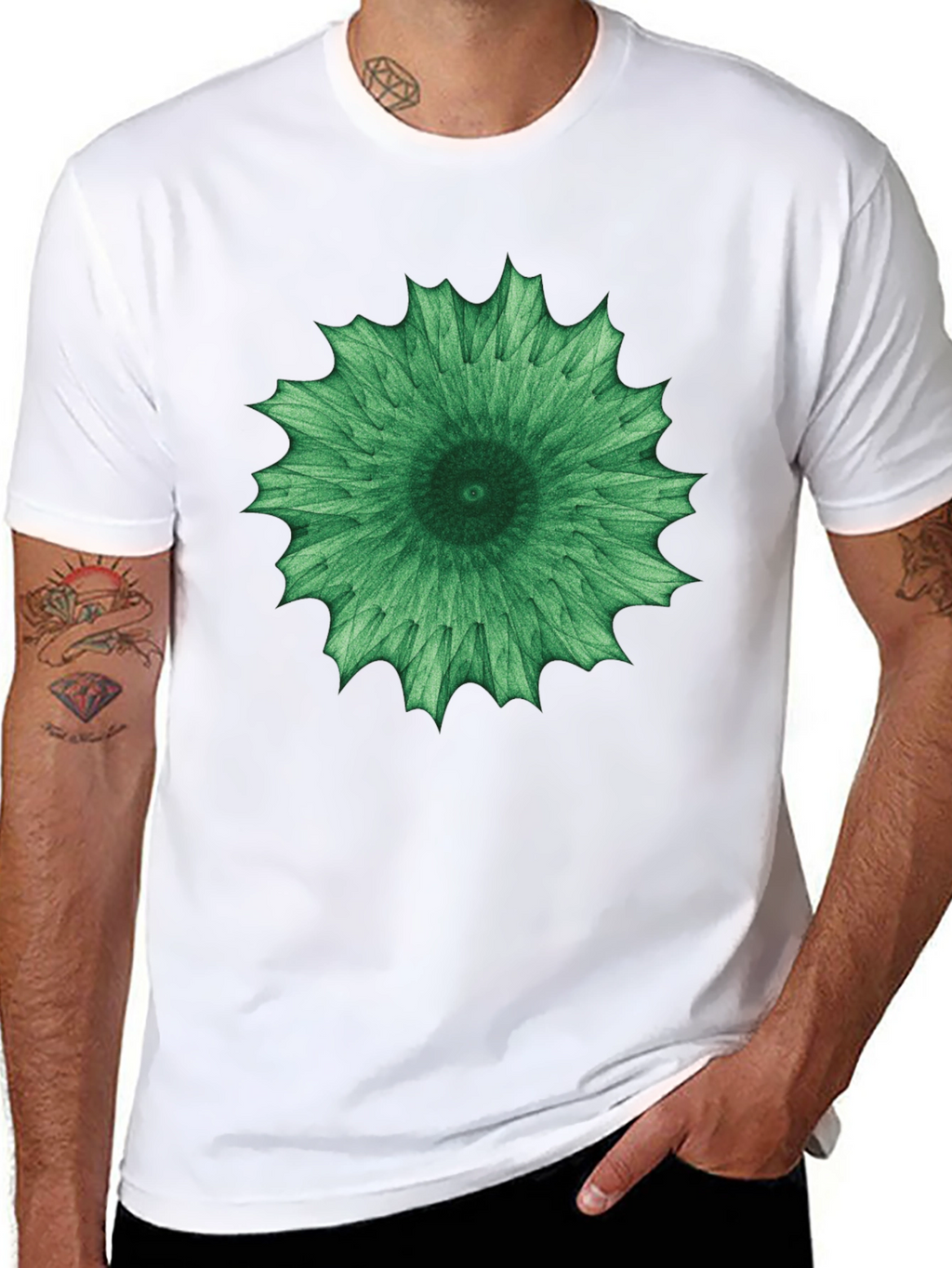 Green Mandala Graphic Black Tee - Unisex
