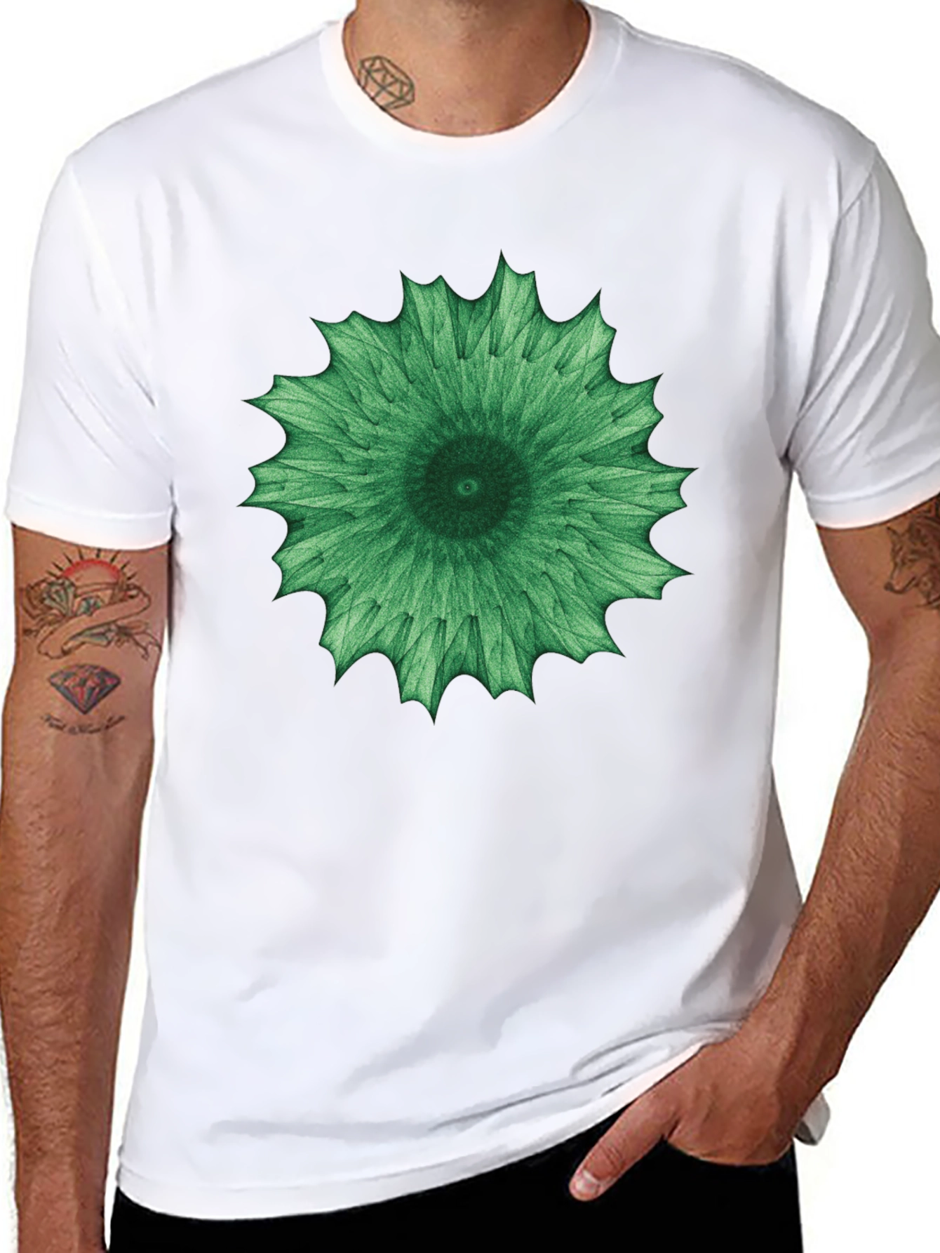 Green Mandala Graphic Black Tee - Unisex