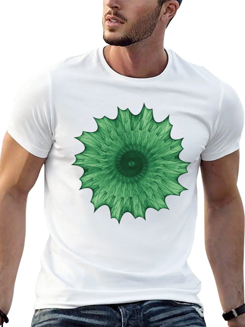Green Mandala Graphic Black Tee - Unisex