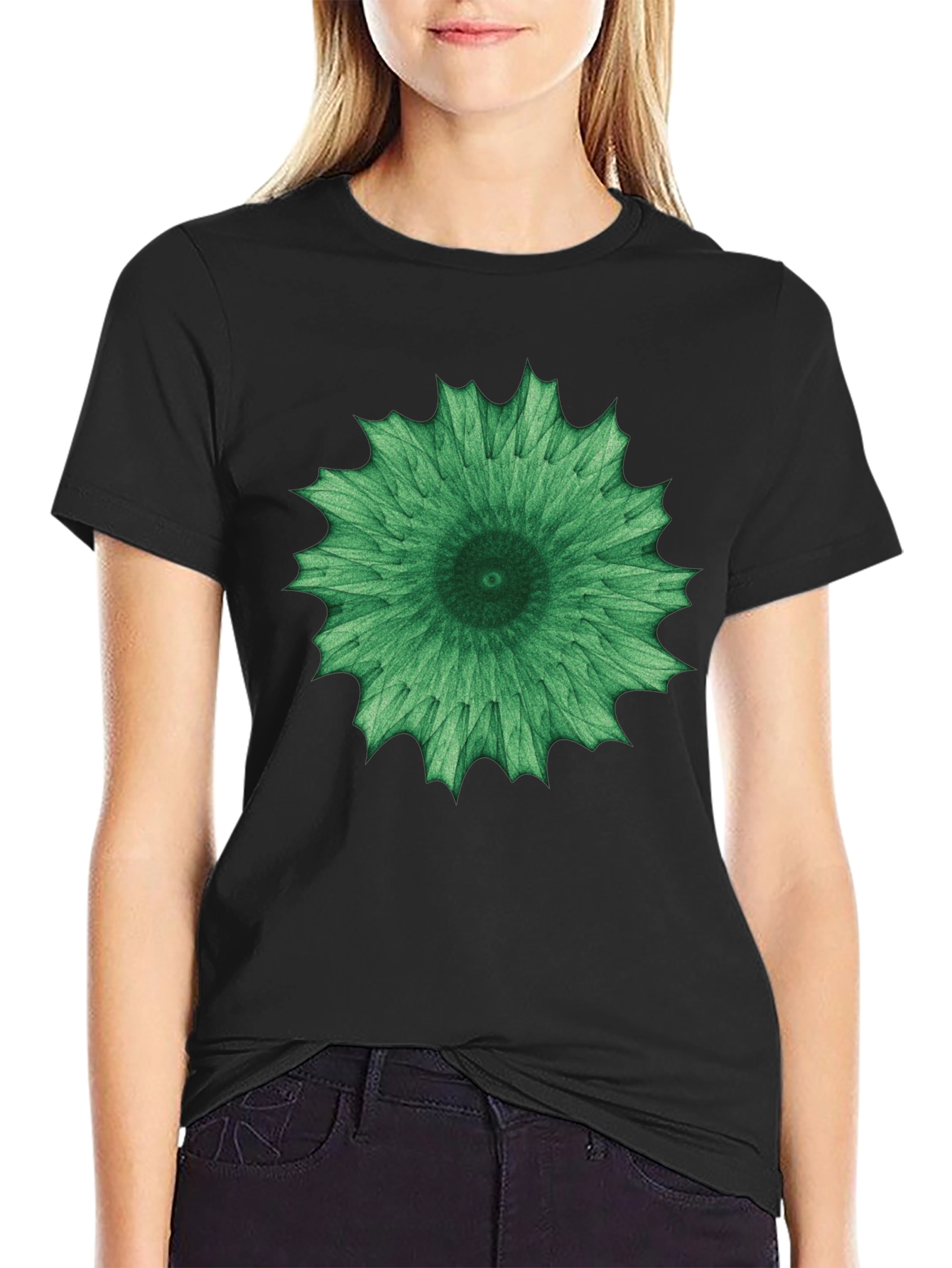 Green Mandala Graphic Black Tee - Unisex