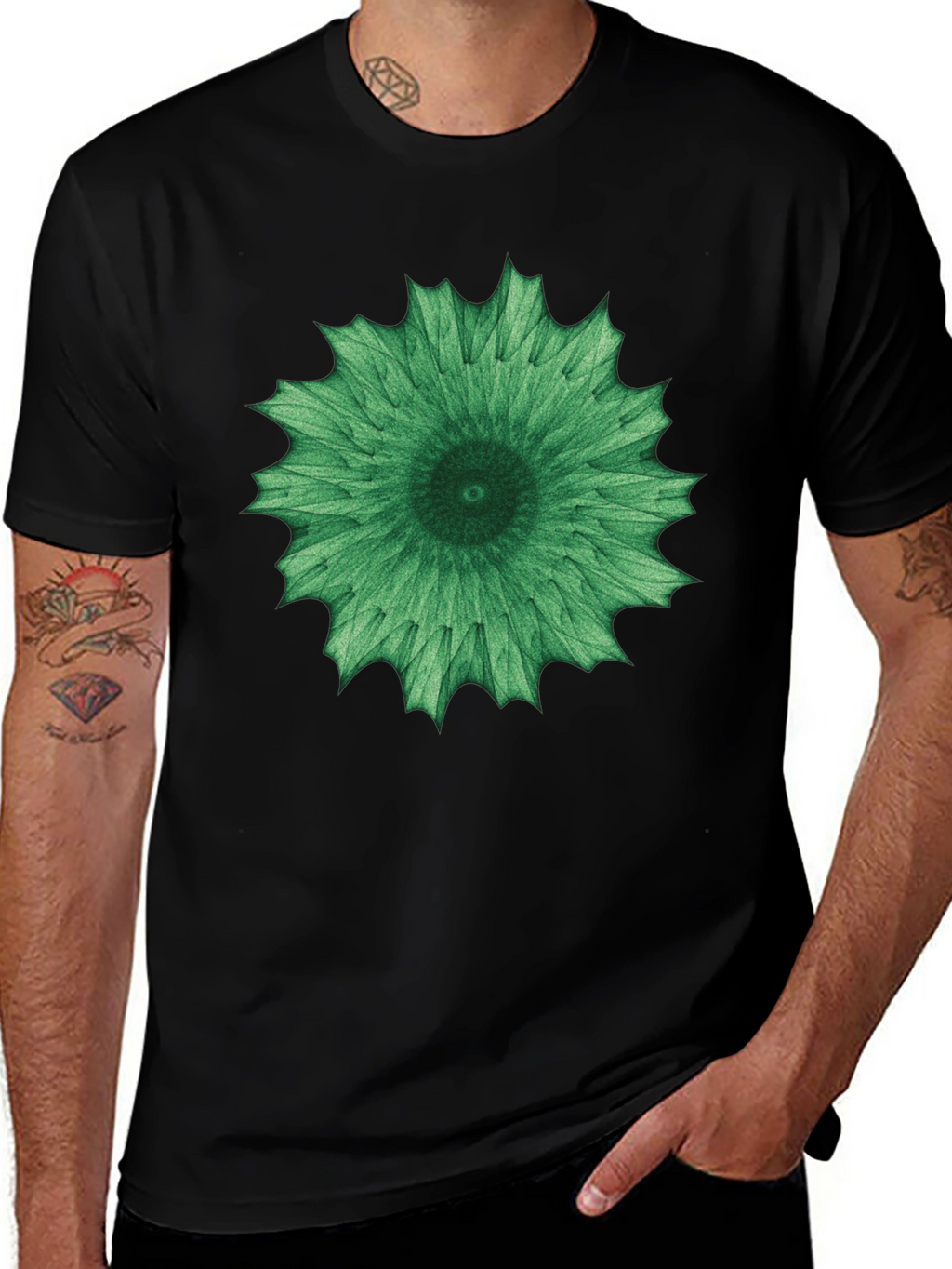 Green Mandala Graphic Black Tee - Unisex