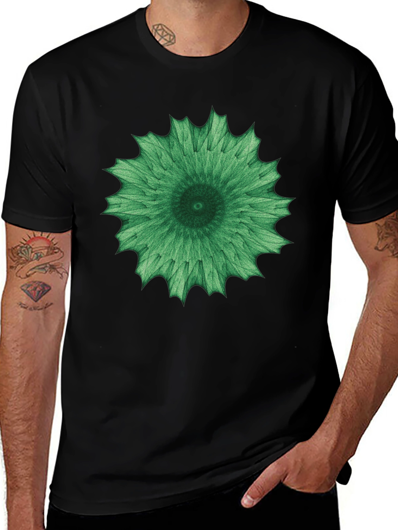 Green Mandala Graphic Black Tee - Unisex