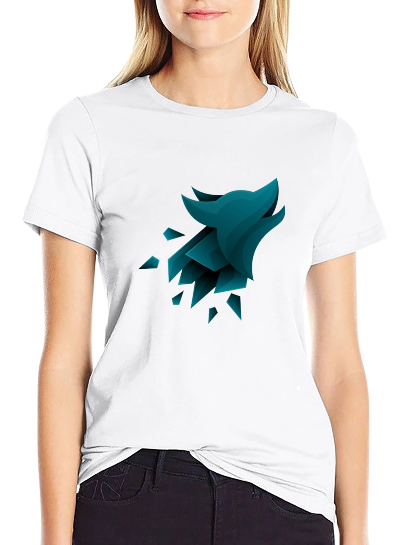 Geometric Wolf Graphic Tee - Black