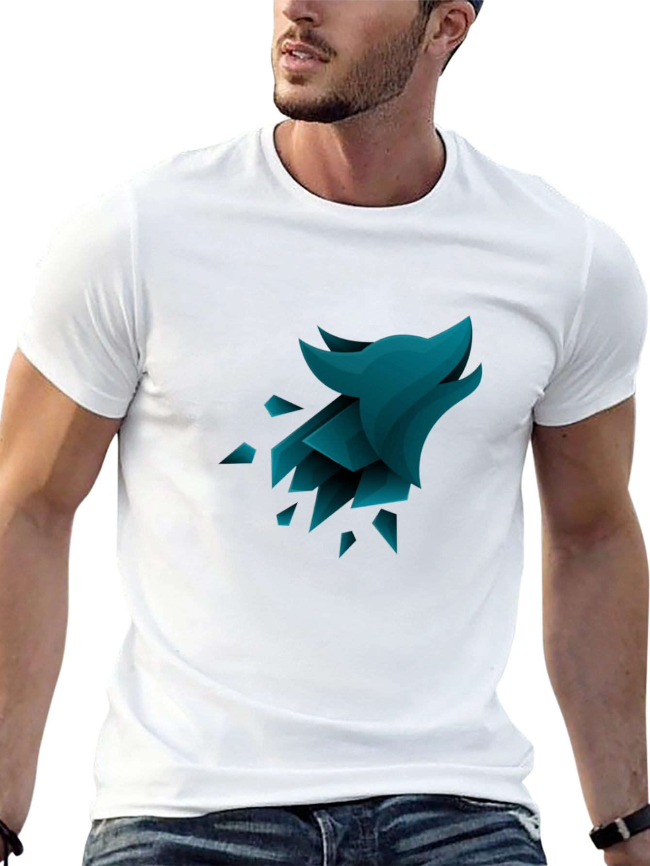 Geometric Wolf Graphic Tee - Black