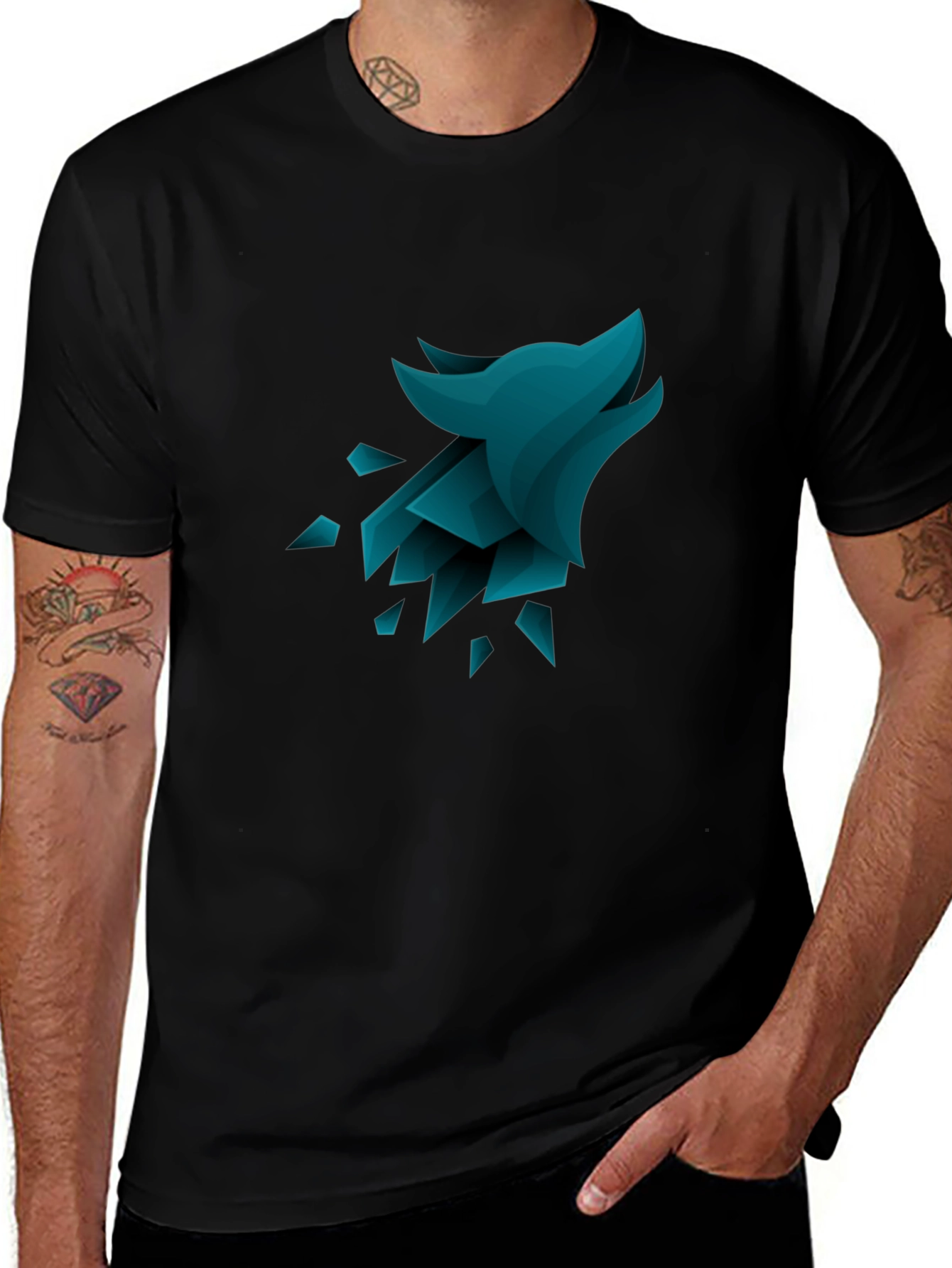 Geometric Wolf Graphic Tee - Black