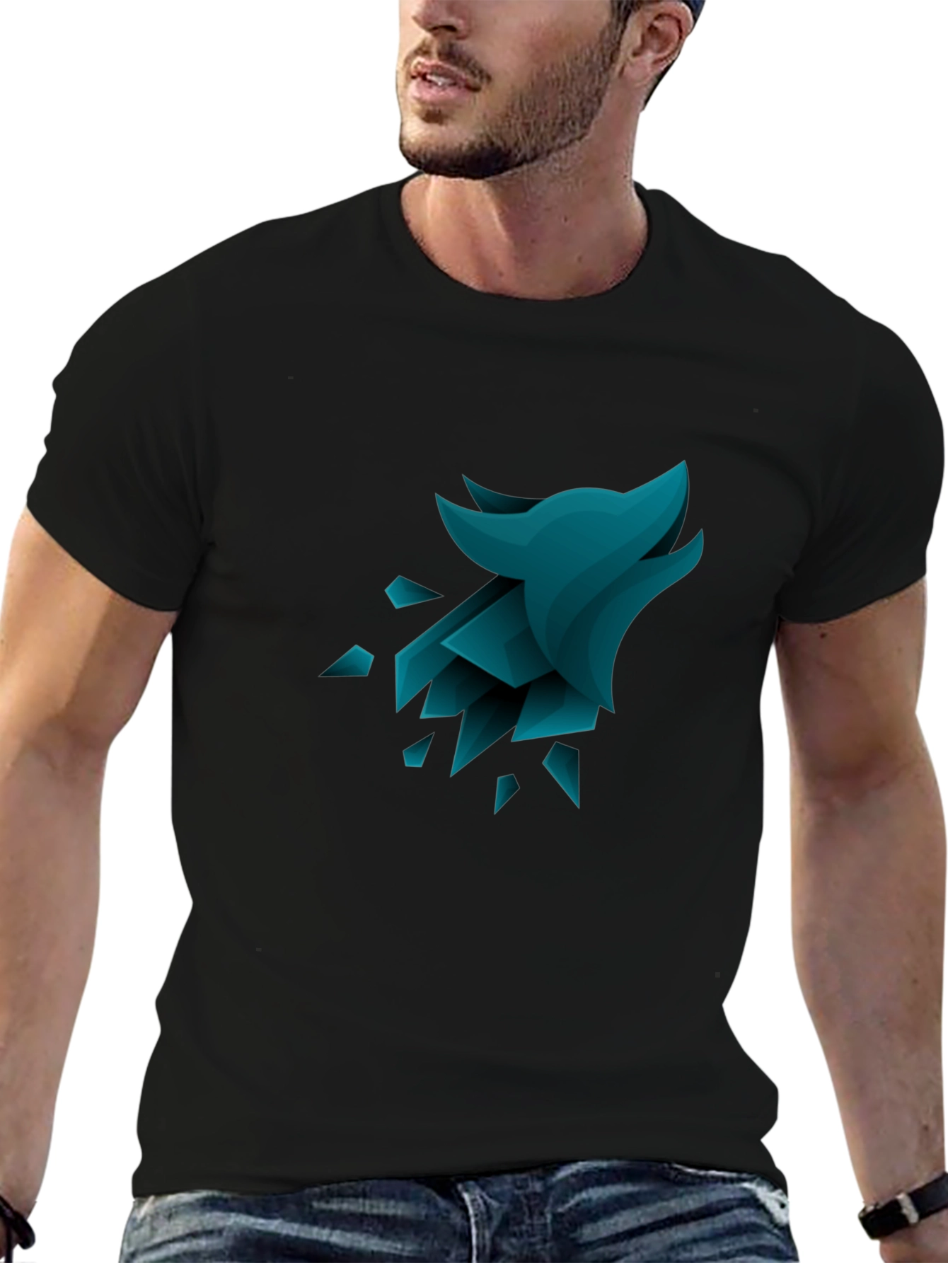 Geometric Wolf Graphic Tee - Black