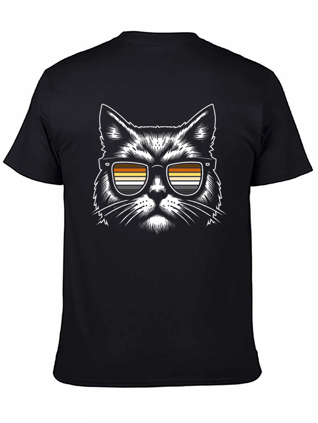 Cool Cat T-Shirt - Retro Striped Sunglasses