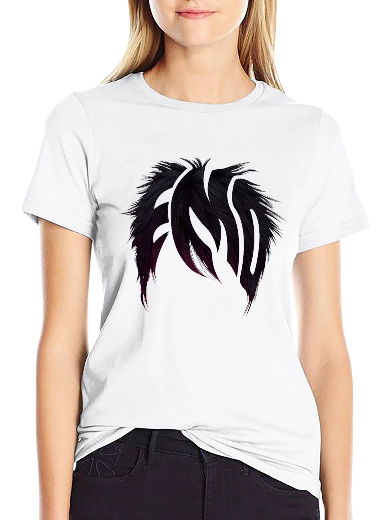 Cool Hair Graphic Tee - Black Crew Neck T-Shirt