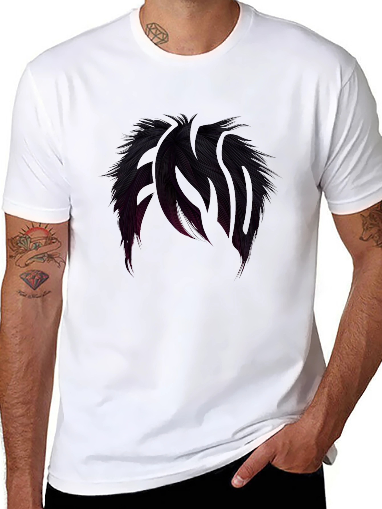 Cool Hair Graphic Tee - Black Crew Neck T-Shirt