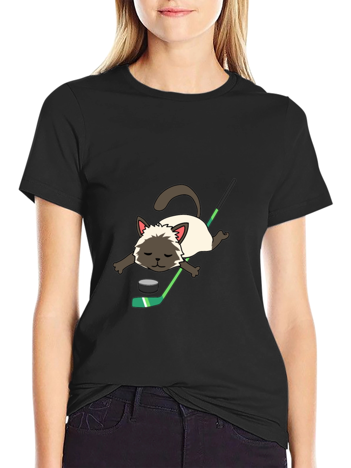 Cat Hockey T-Shirt - Novelty Graphic Tee