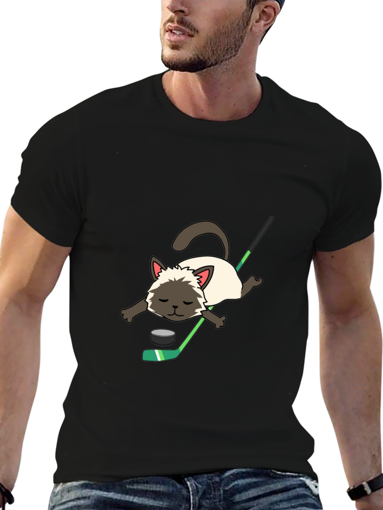 Cat Hockey T-Shirt - Novelty Graphic Tee