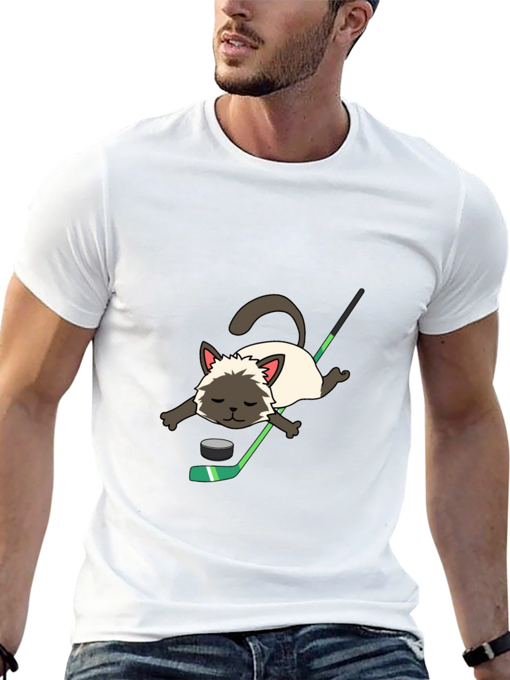 Cat Hockey T-Shirt - Novelty Graphic Tee