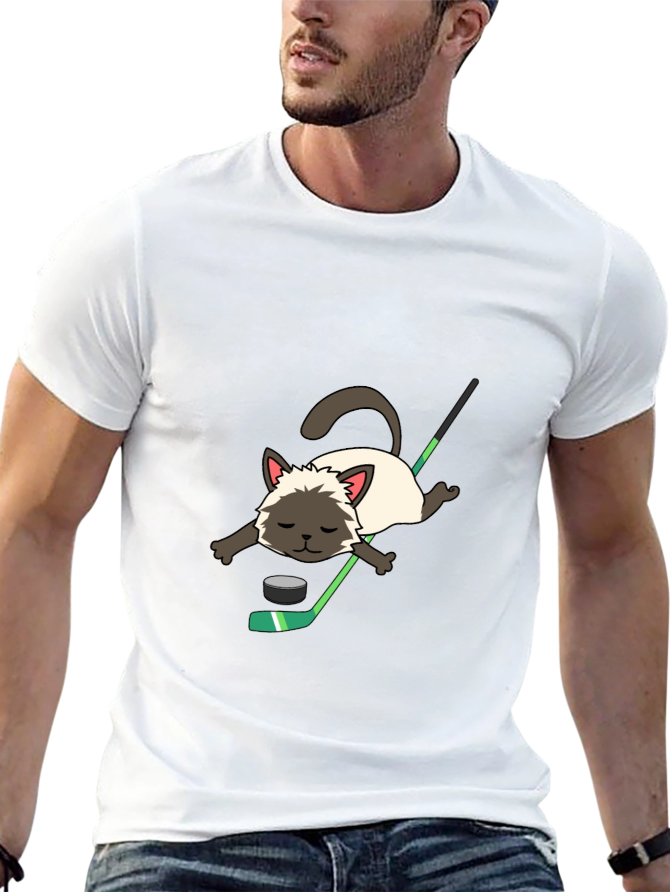 Cat Hockey T-Shirt - Novelty Graphic Tee