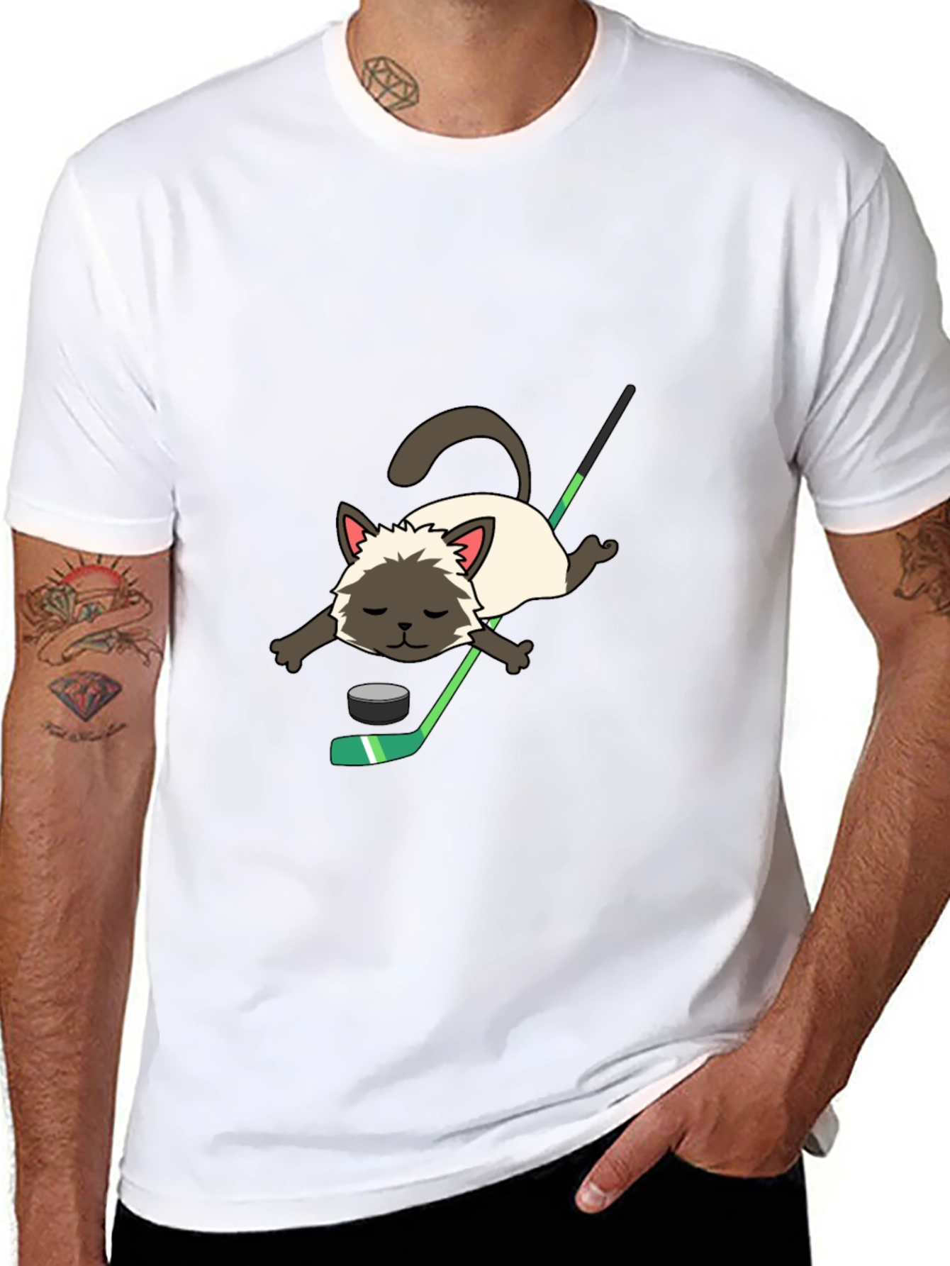Cat Hockey T-Shirt - Novelty Graphic Tee