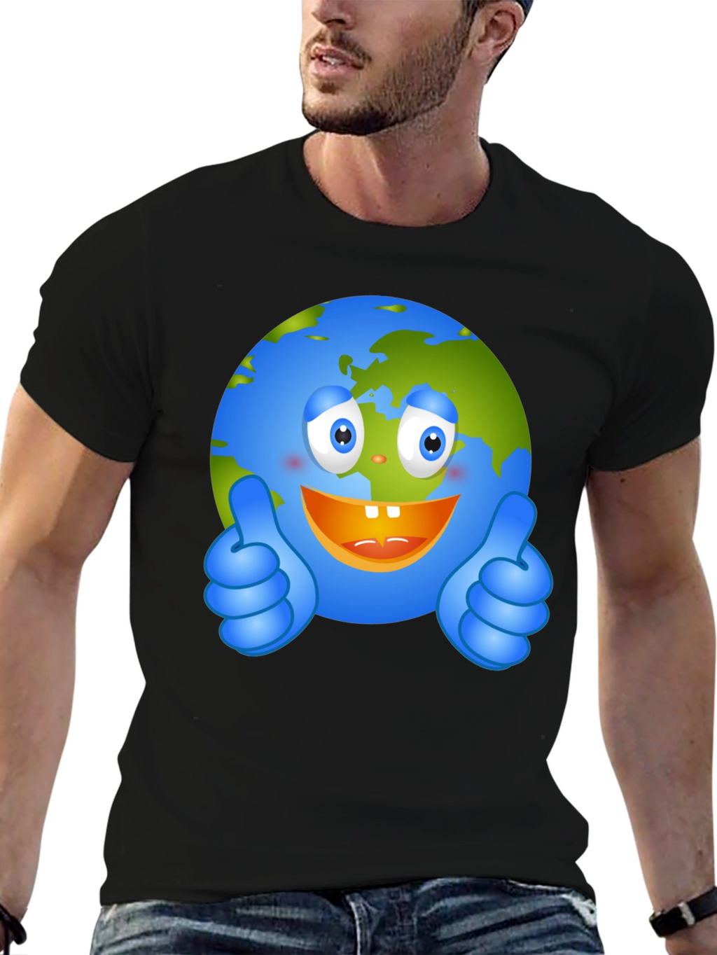 Happy Earth Graphic Tee - Black Crew Neck T-Shirt