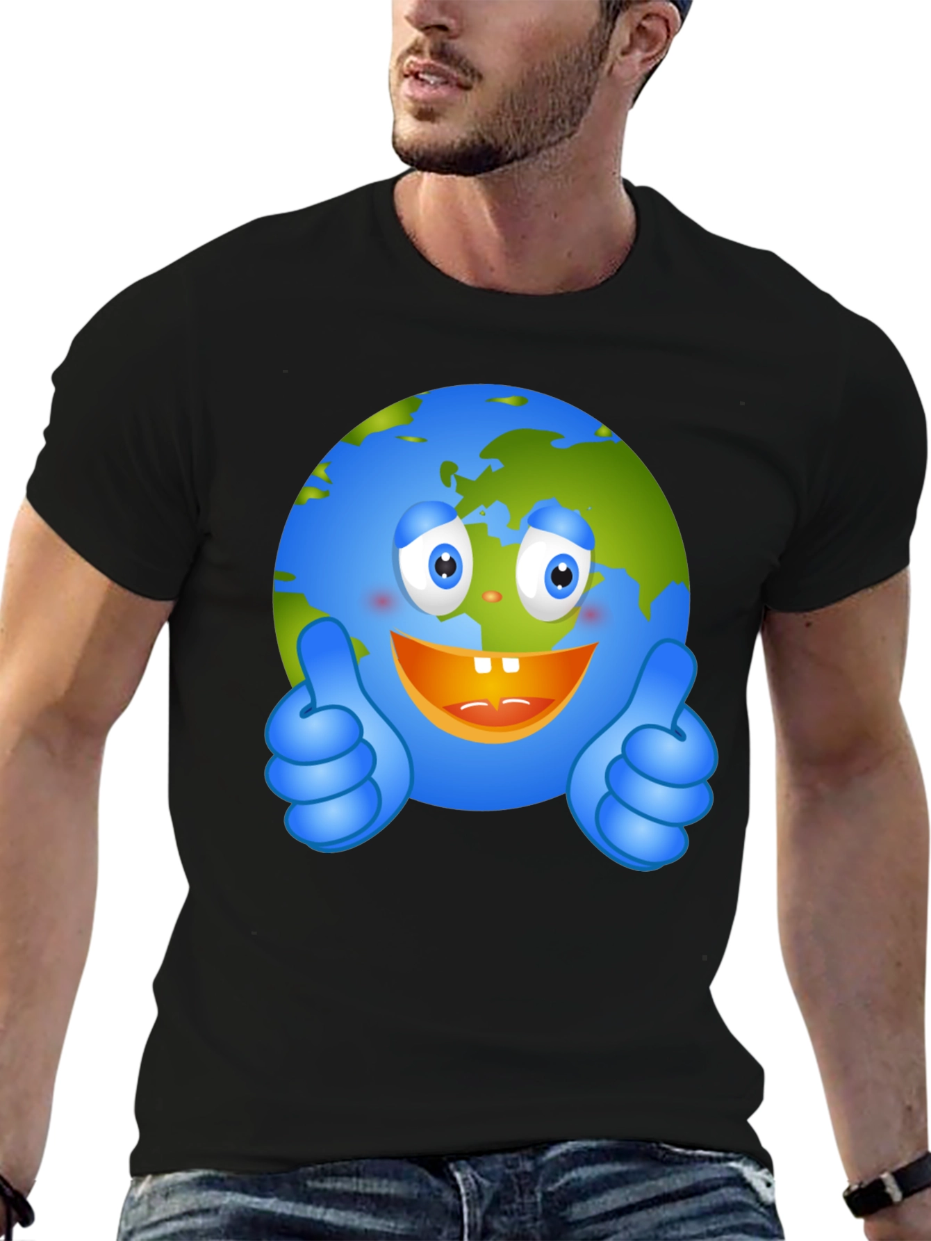 Happy Earth Graphic Tee - Black Crew Neck T-Shirt