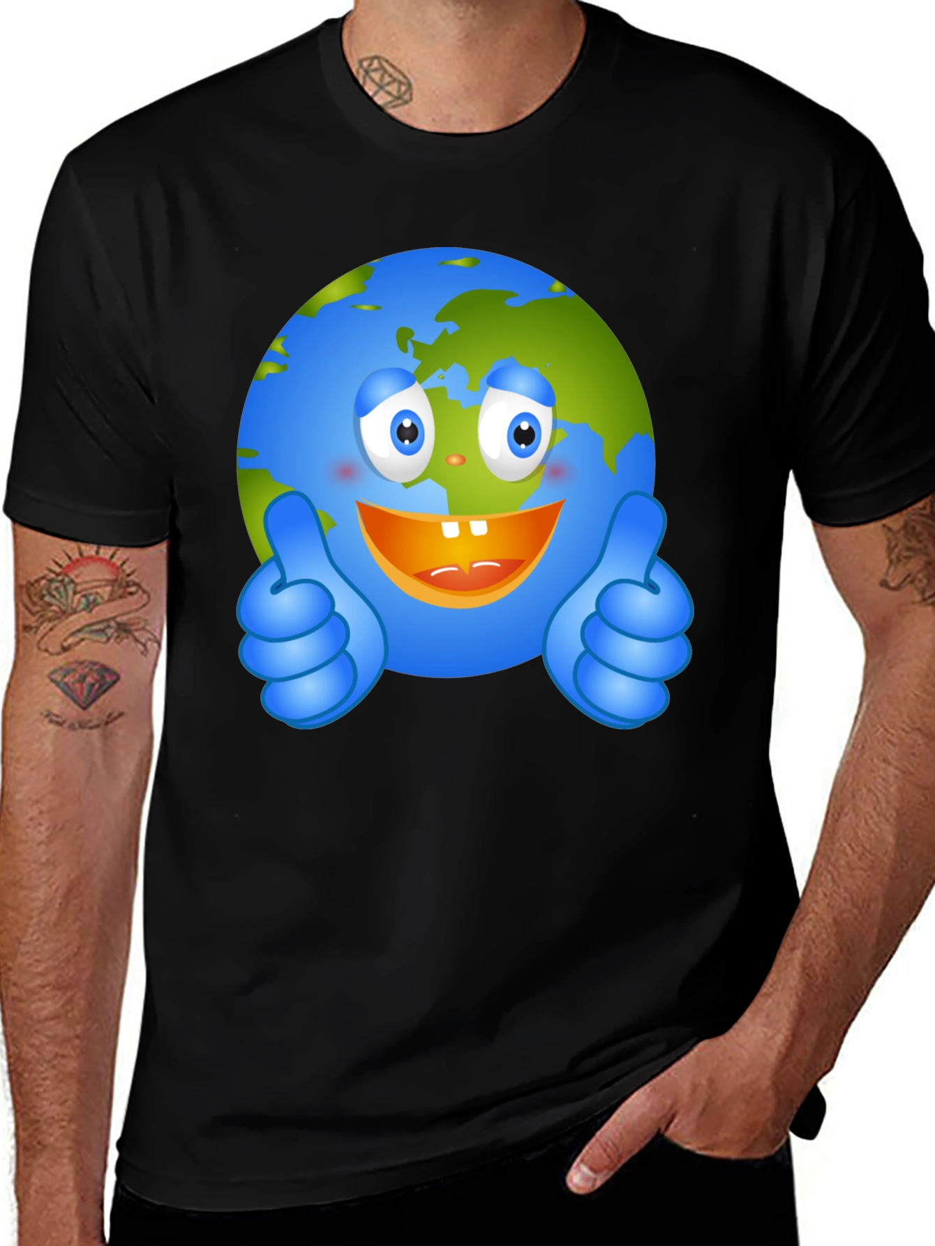 Happy Earth Graphic Tee - Black Crew Neck T-Shirt