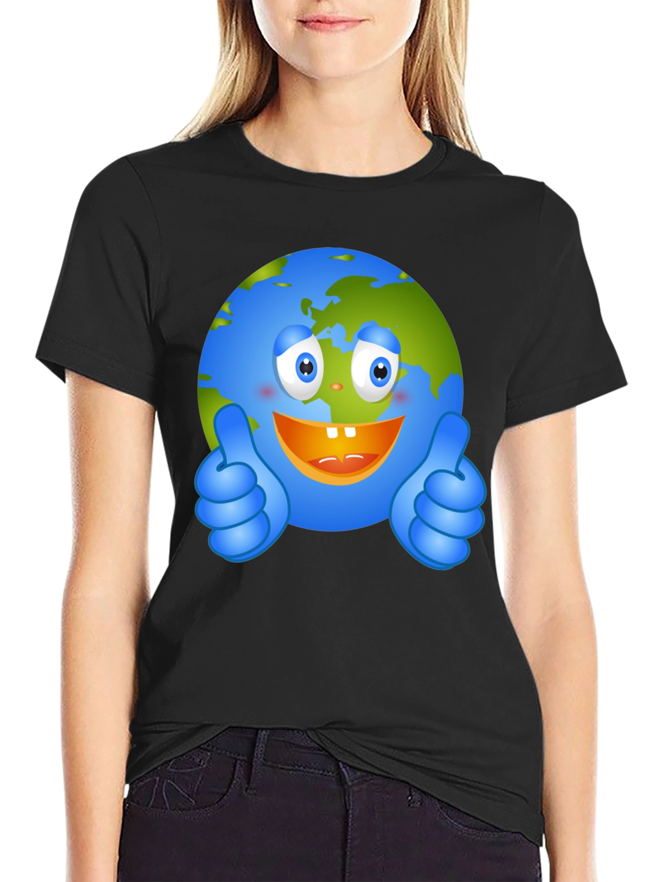 Happy Earth Graphic Tee - Black Crew Neck T-Shirt