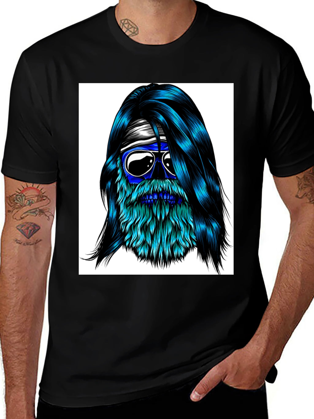 Cool Blue Bearded Skull T-Shirt