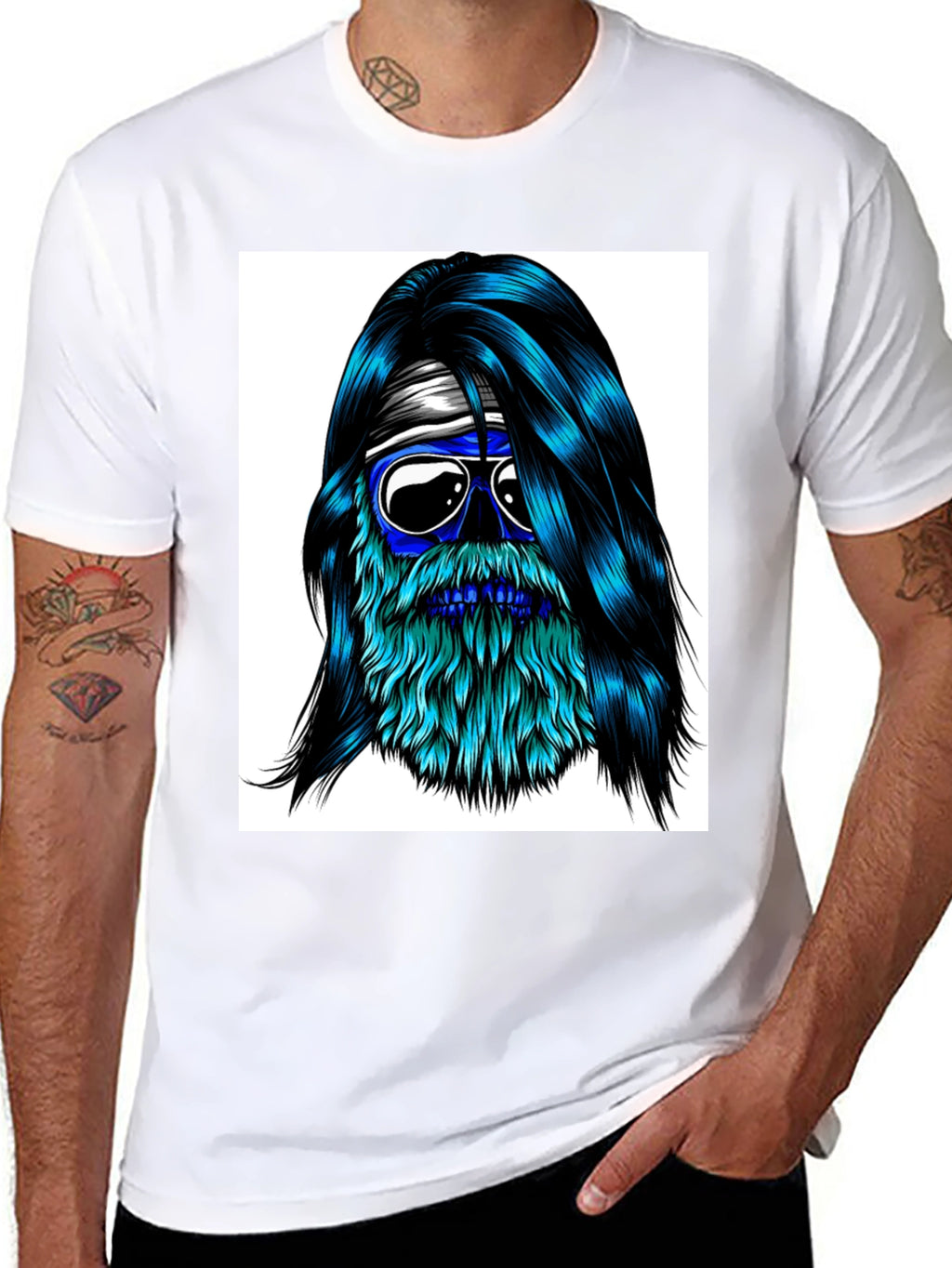 Cool Blue Bearded Skull T-Shirt