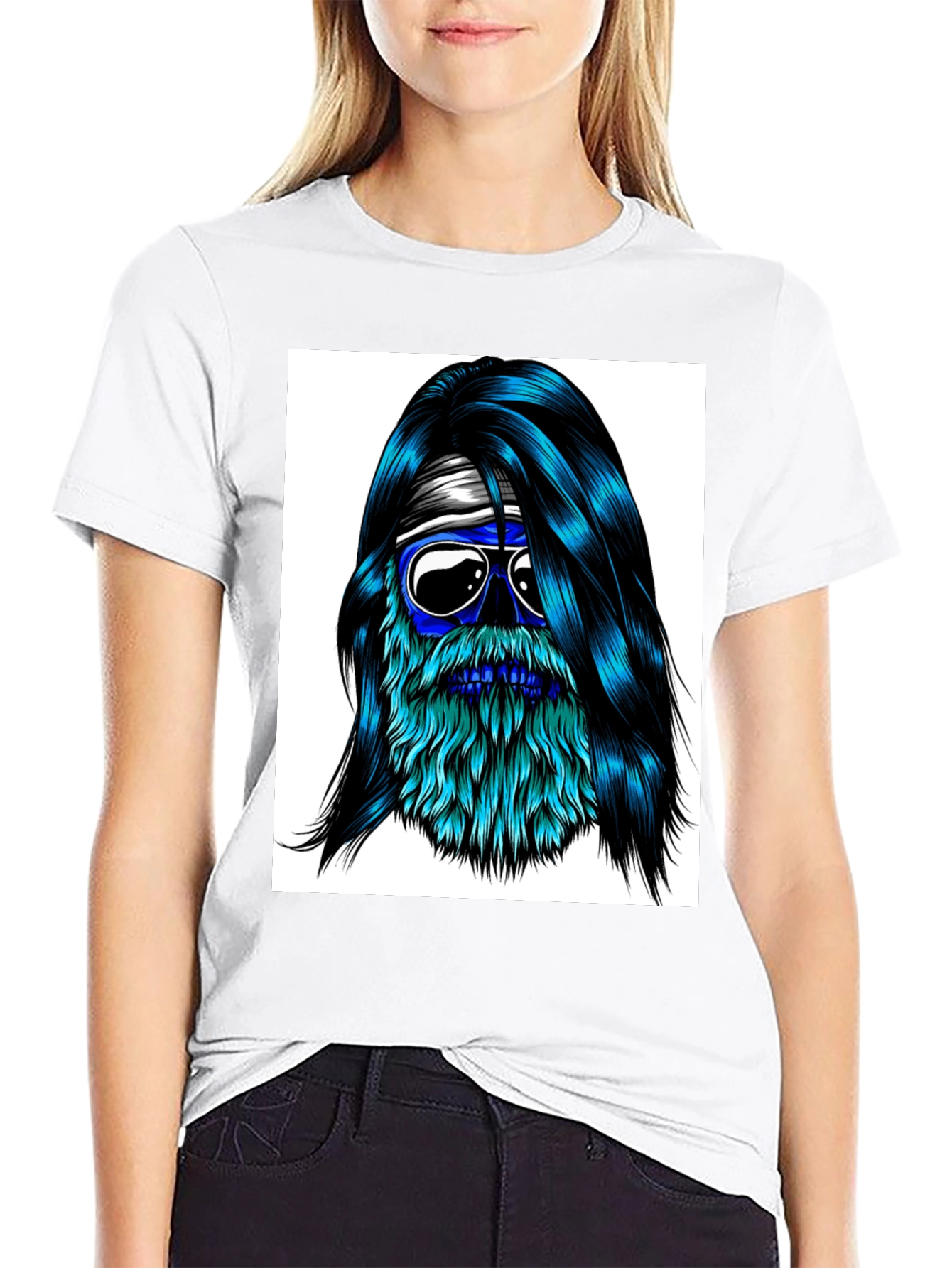 Cool Blue Bearded Skull T-Shirt