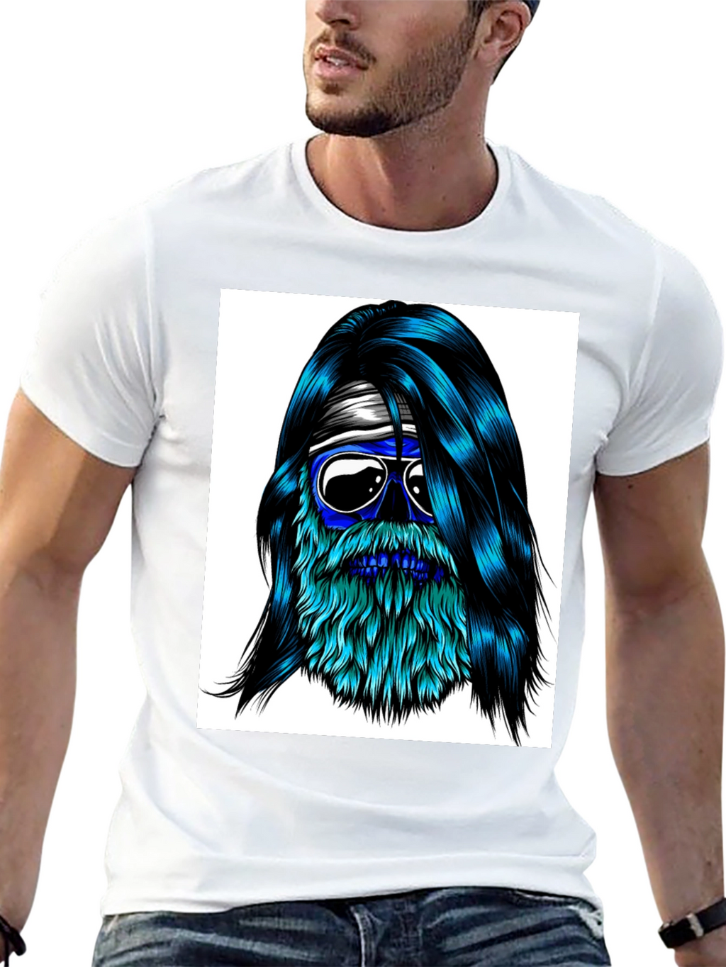 Cool Blue Bearded Skull T-Shirt