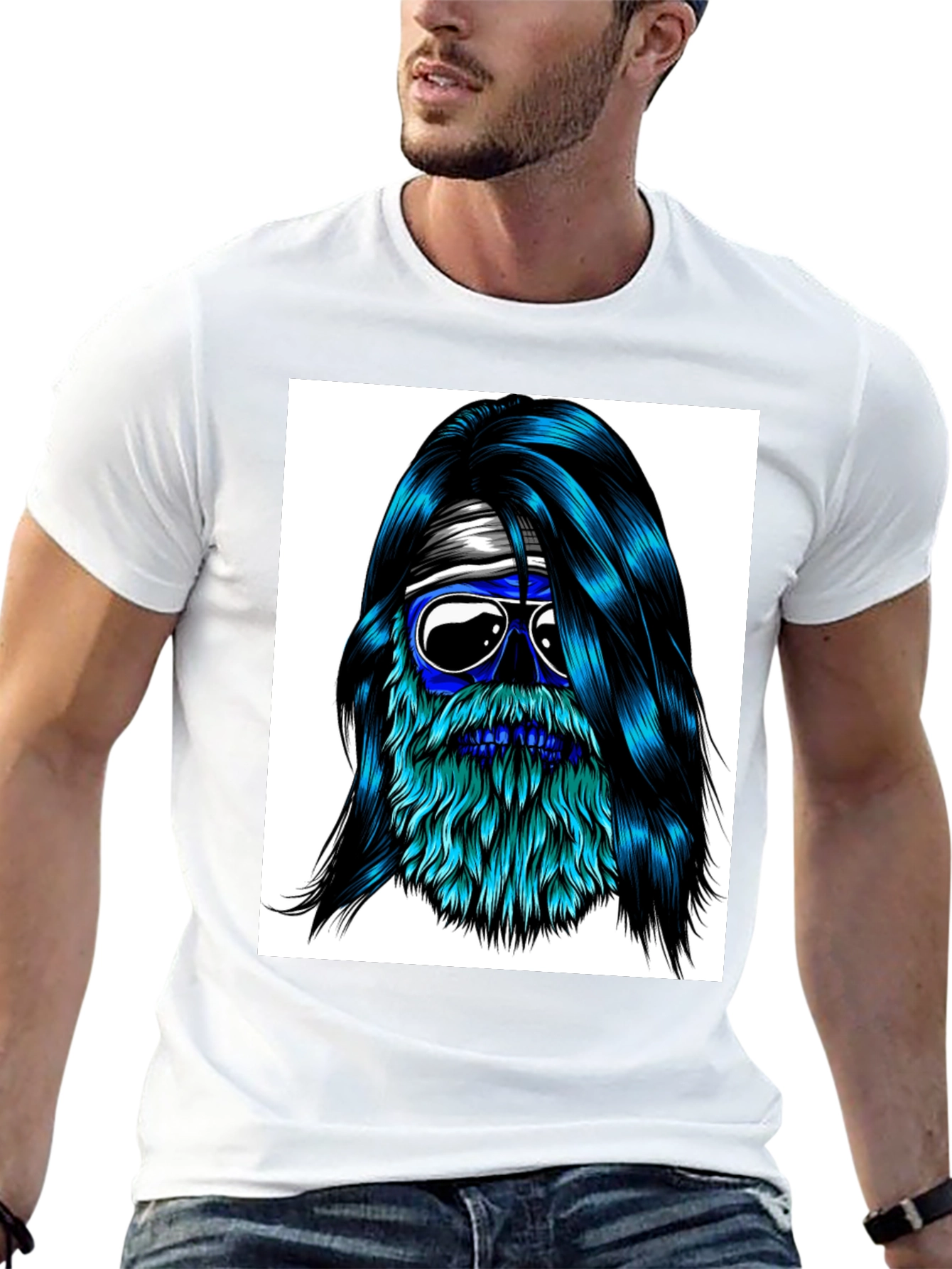 Cool Blue Bearded Skull T-Shirt