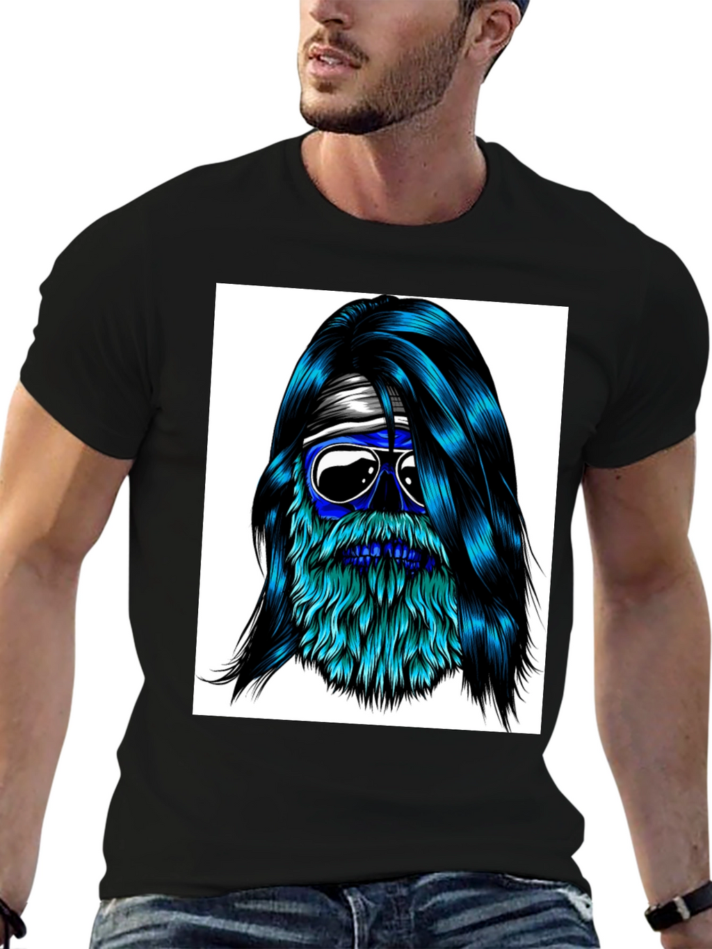 Cool Blue Bearded Skull T-Shirt