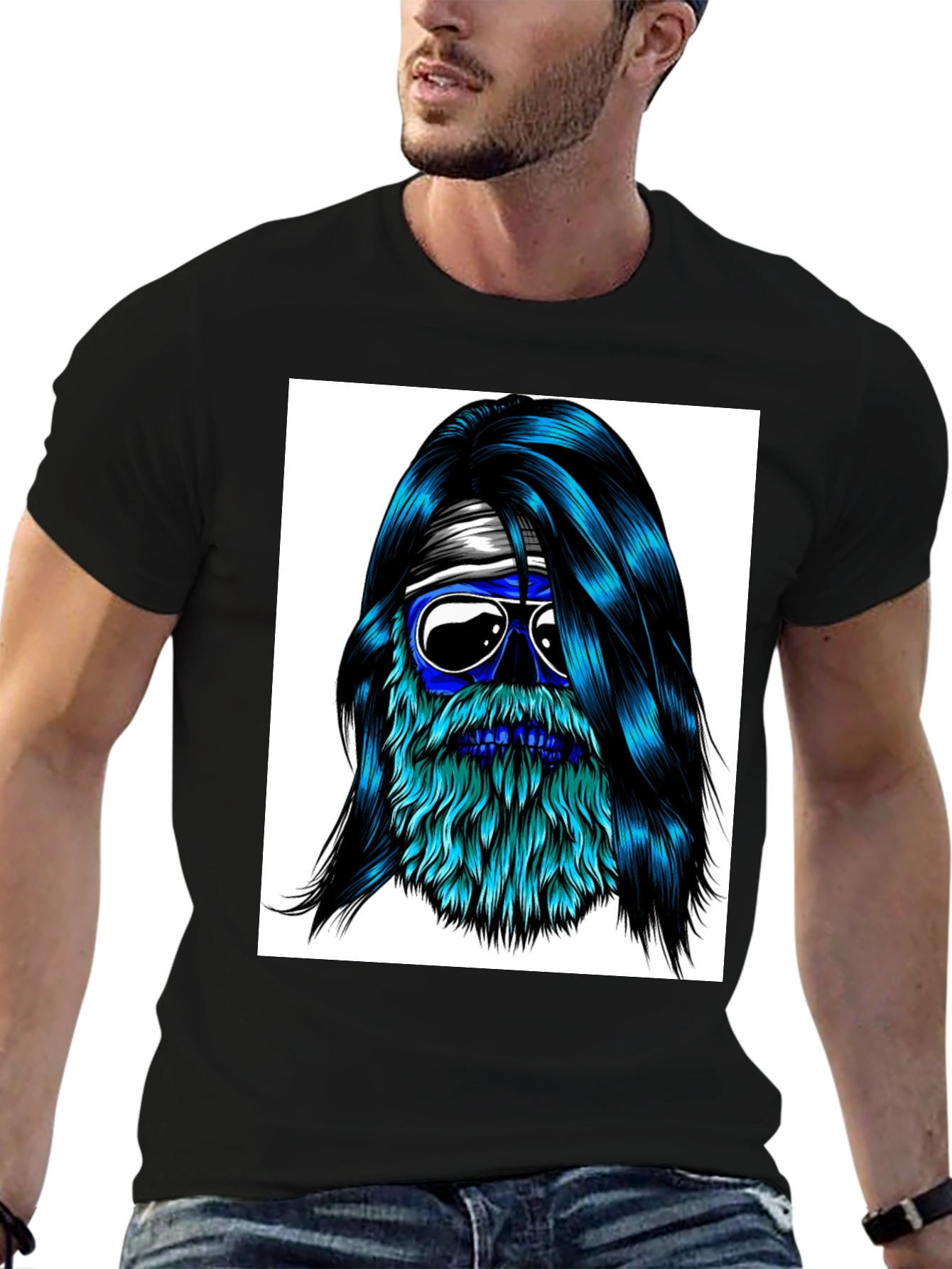 Cool Blue Bearded Skull T-Shirt