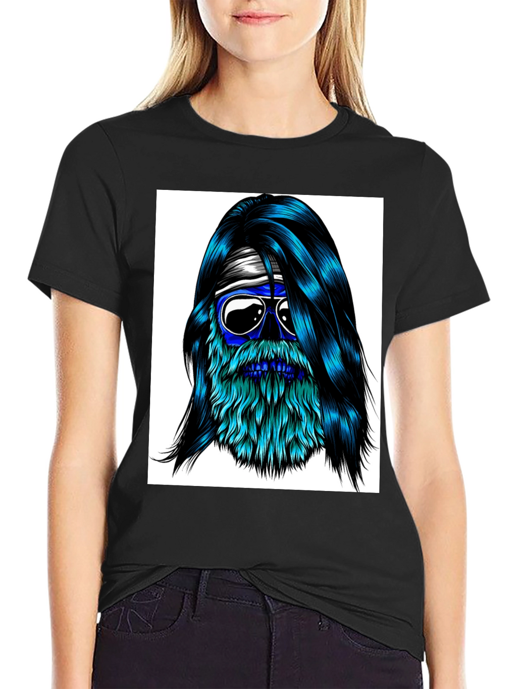 Cool Blue Bearded Skull T-Shirt