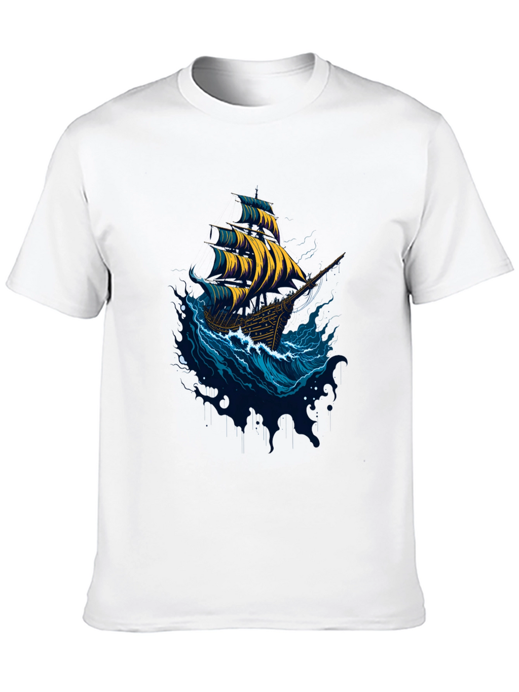Nautical Ship Graphic Tee - Black Cotton T-Shirt
