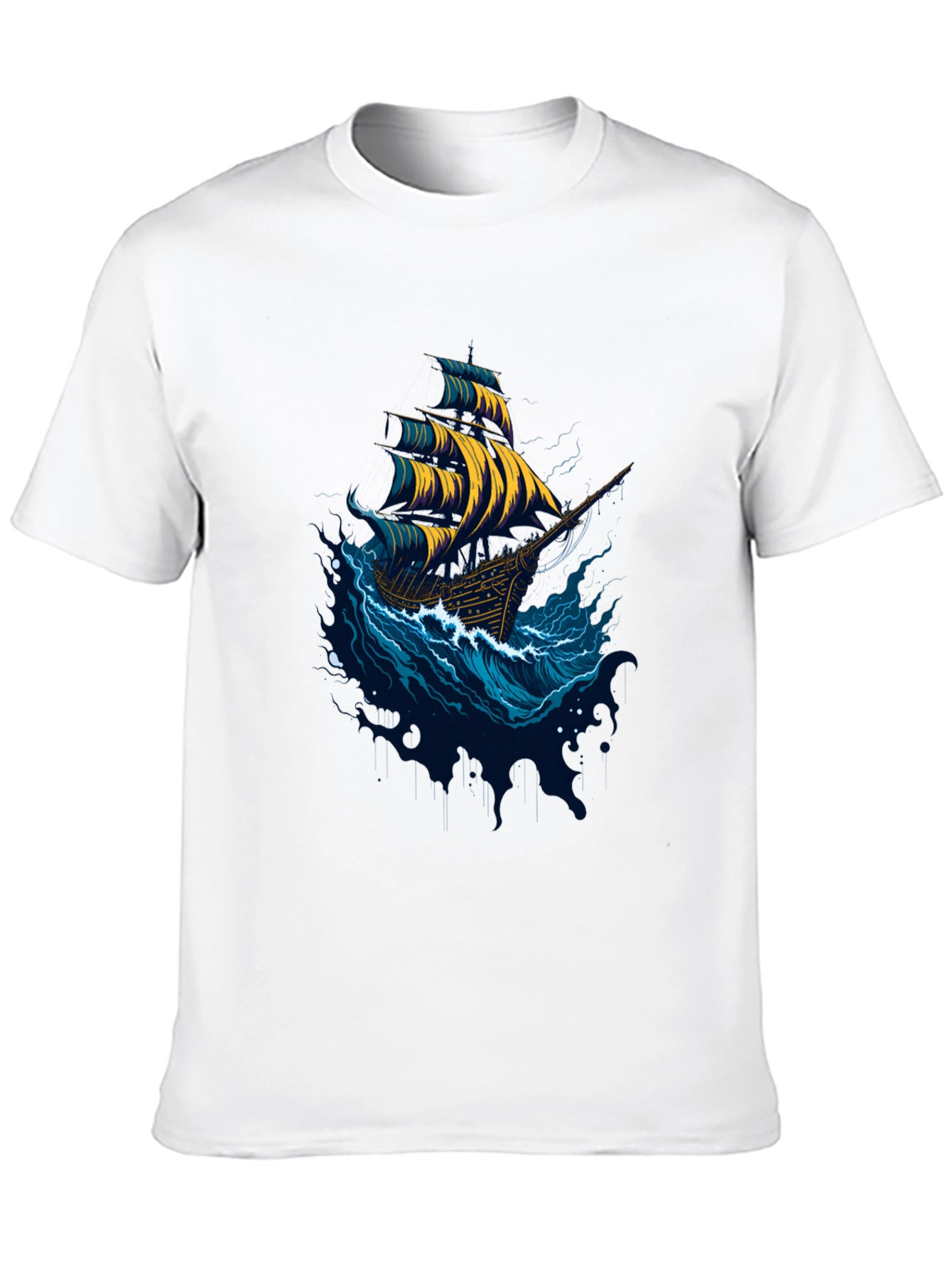 Nautical Ship Graphic Tee - Black Cotton T-Shirt