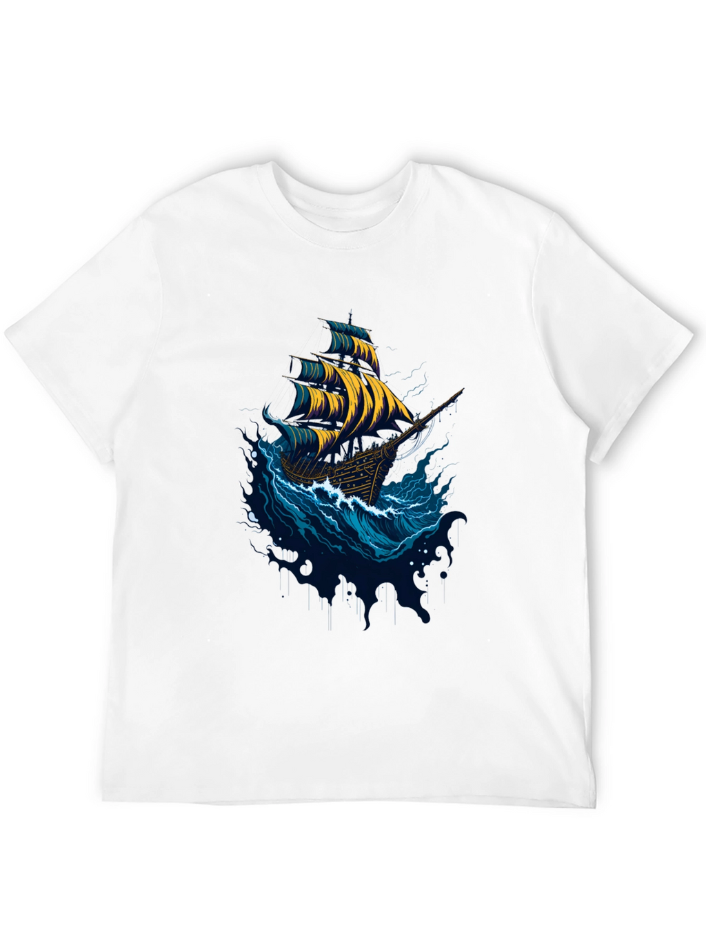 Nautical Ship Graphic Tee - Black Cotton T-Shirt