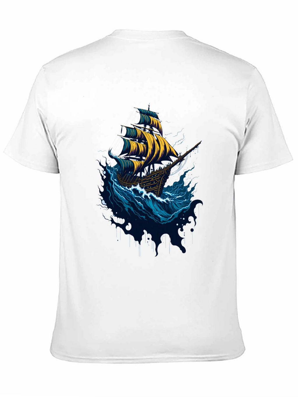 Nautical Ship Graphic Tee - Black Cotton T-Shirt