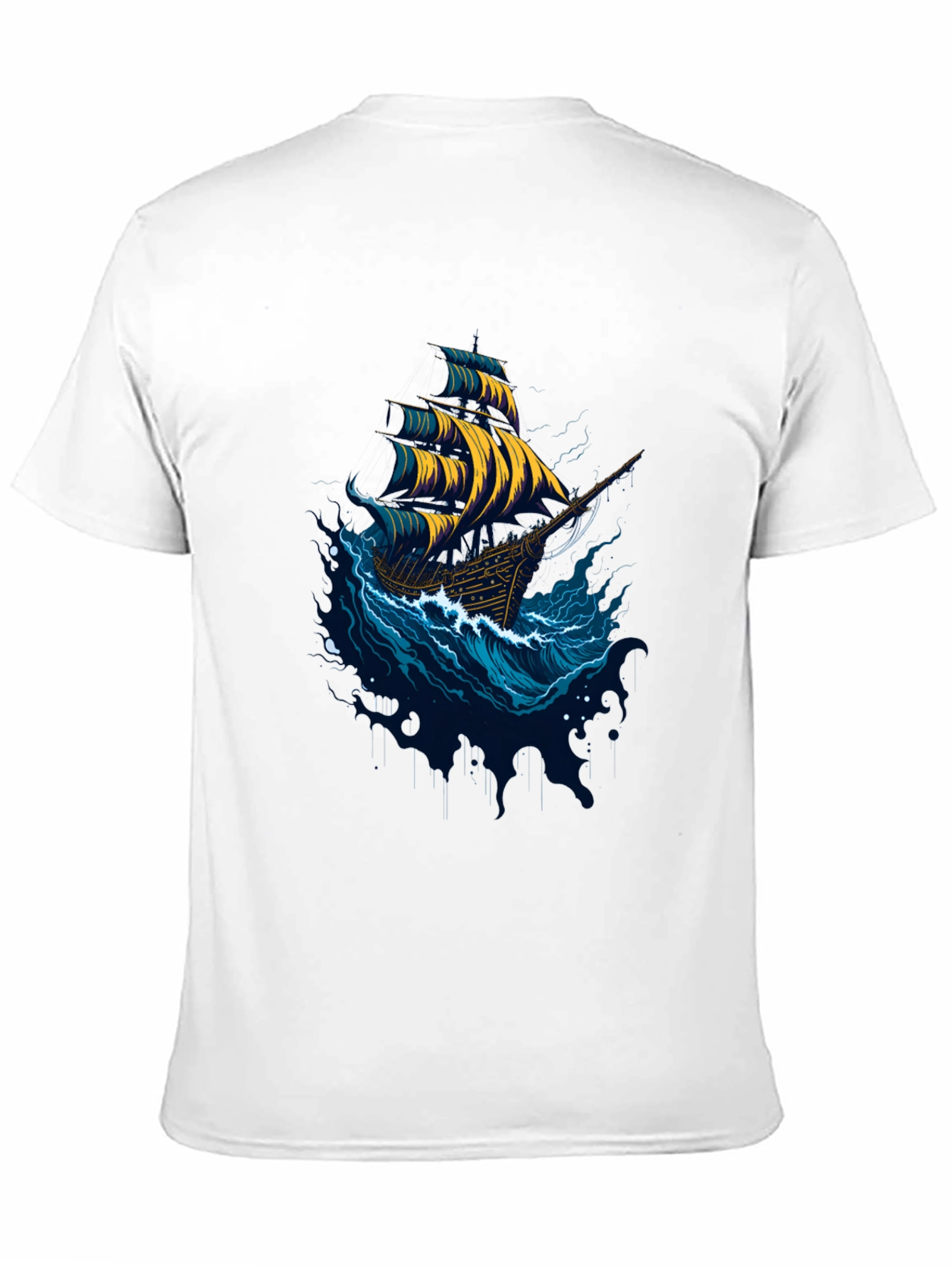 Nautical Ship Graphic Tee - Black Cotton T-Shirt