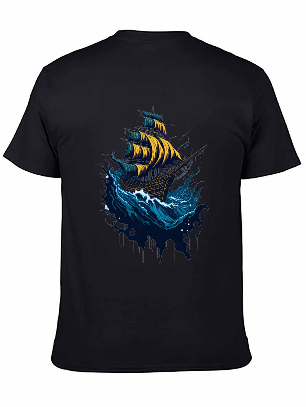 Nautical Ship Graphic Tee - Black Cotton T-Shirt