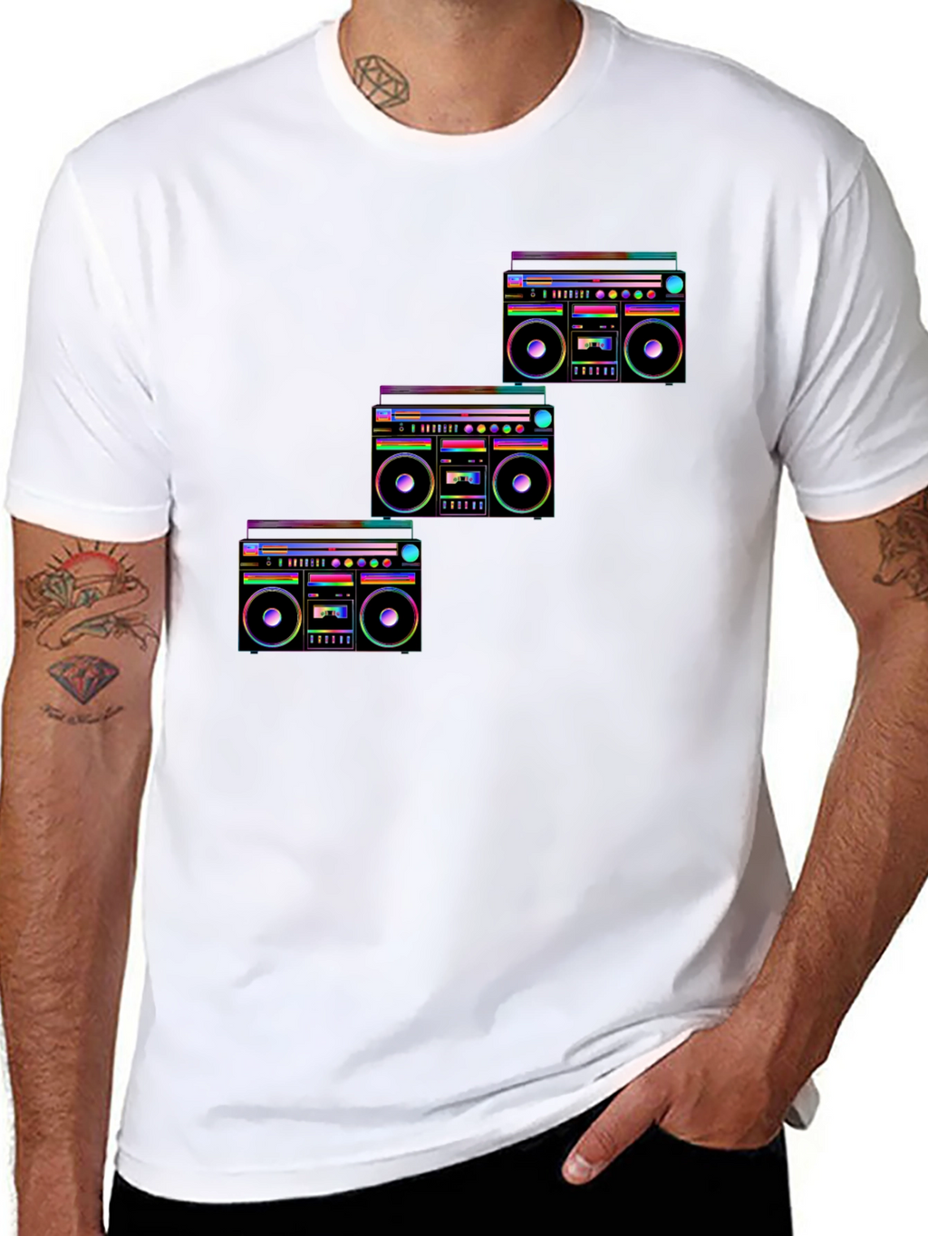 Retro Boombox Graphic T-Shirt - Black