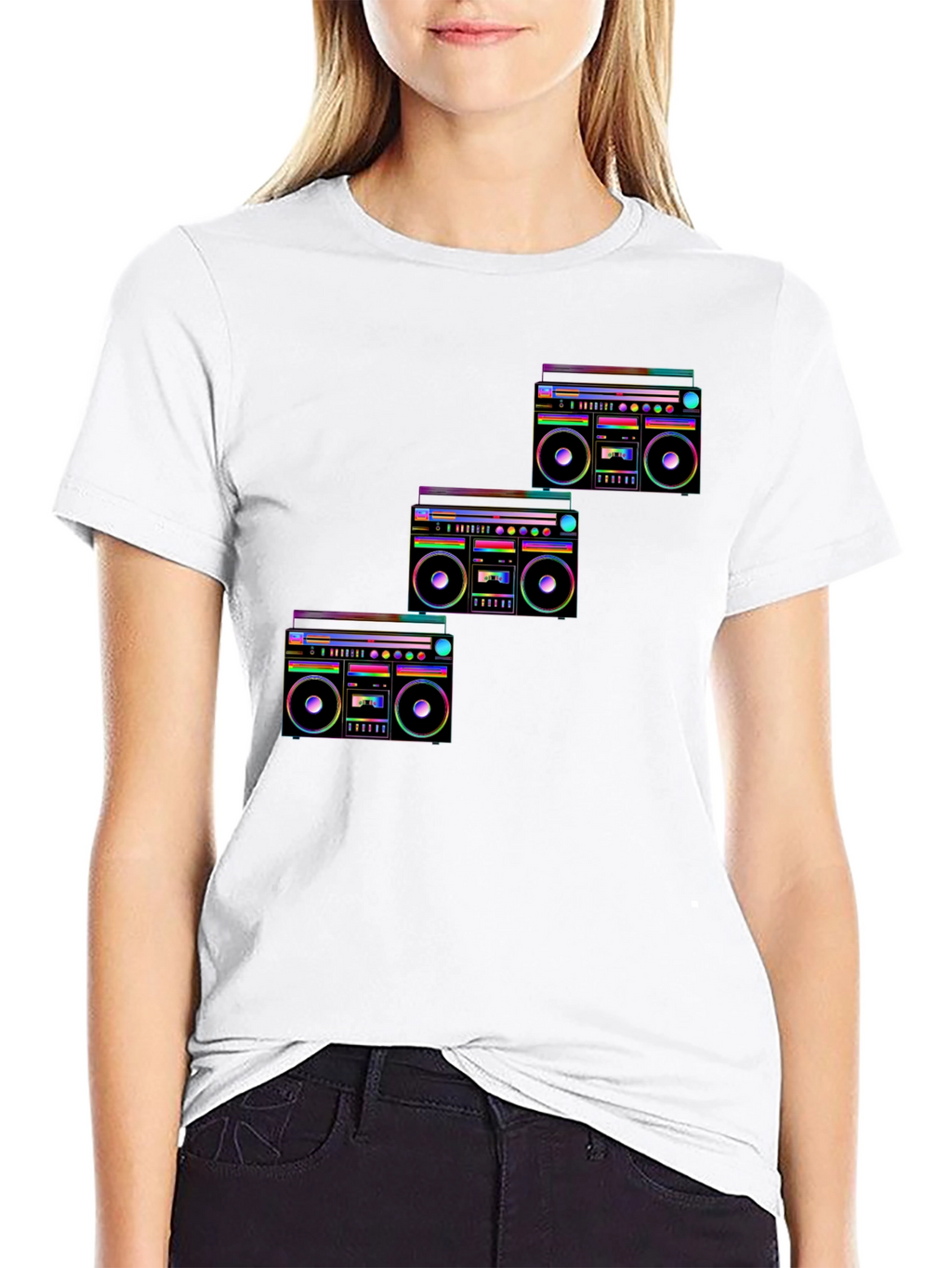Retro Boombox Graphic T-Shirt - Black