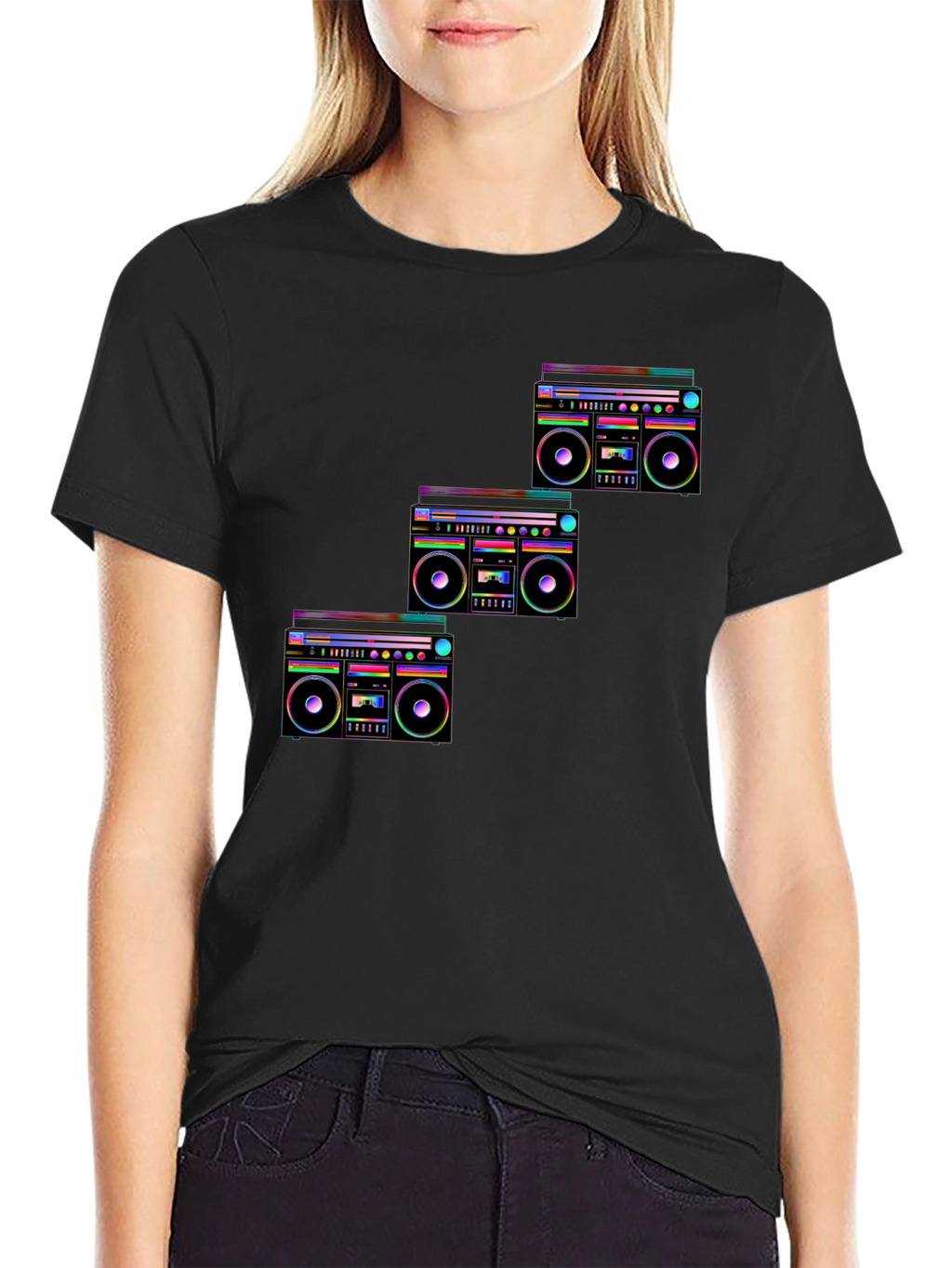 Retro Boombox Graphic T-Shirt - Black