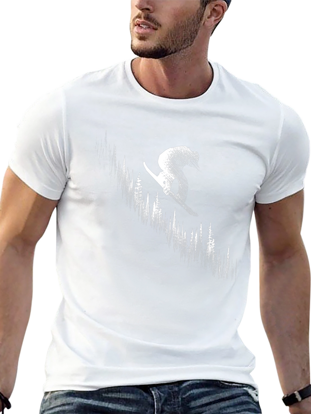 Skier Forest Graphic Tee - Black Cotton T-Shirt
