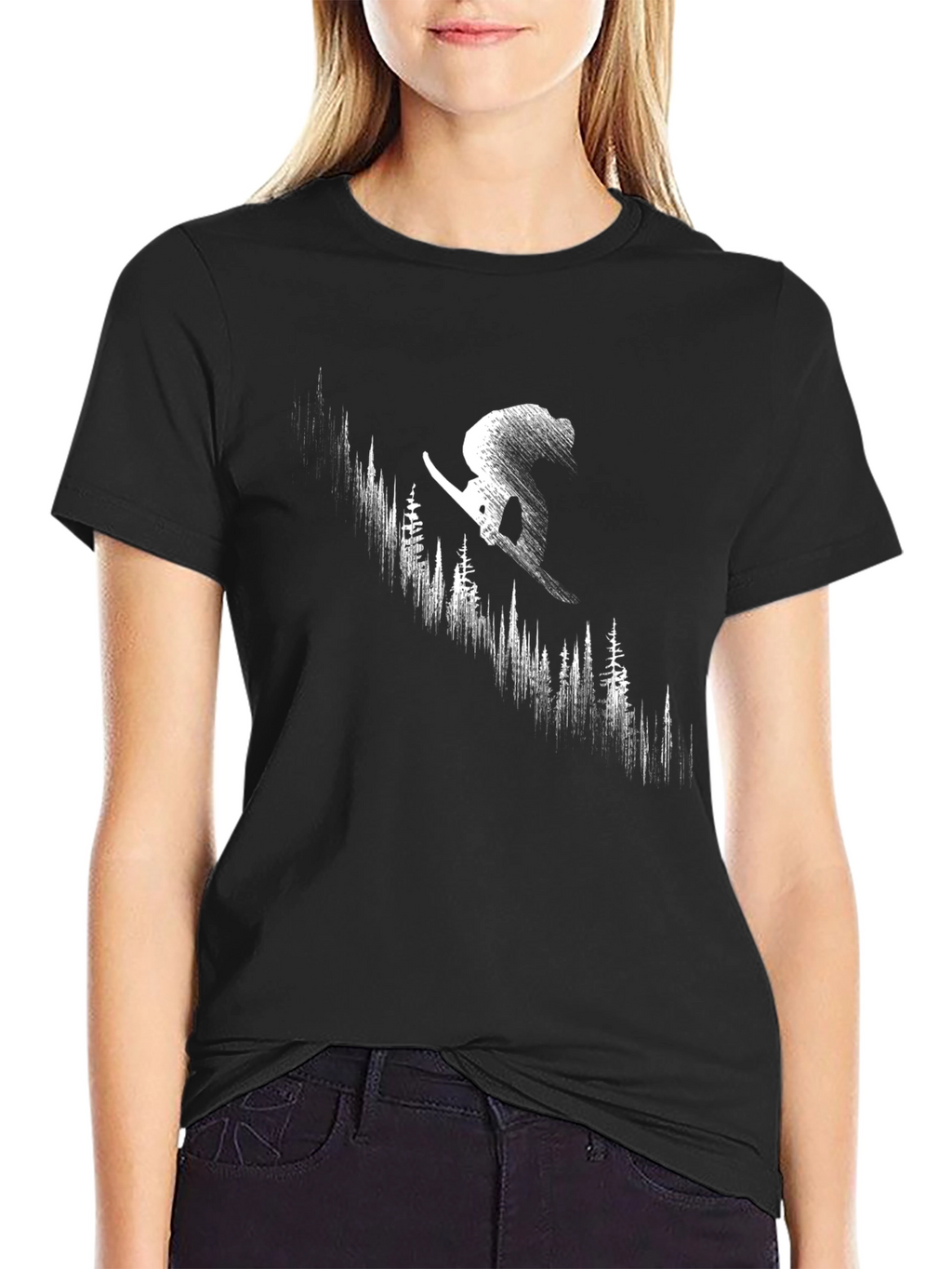 Skier Forest Graphic Tee - Black Cotton T-Shirt