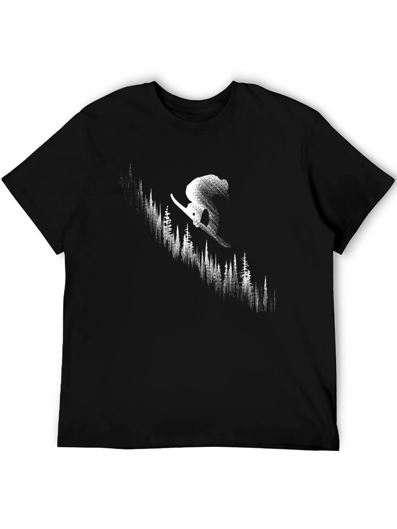 Skier Forest Graphic Tee - Black Cotton T-Shirt
