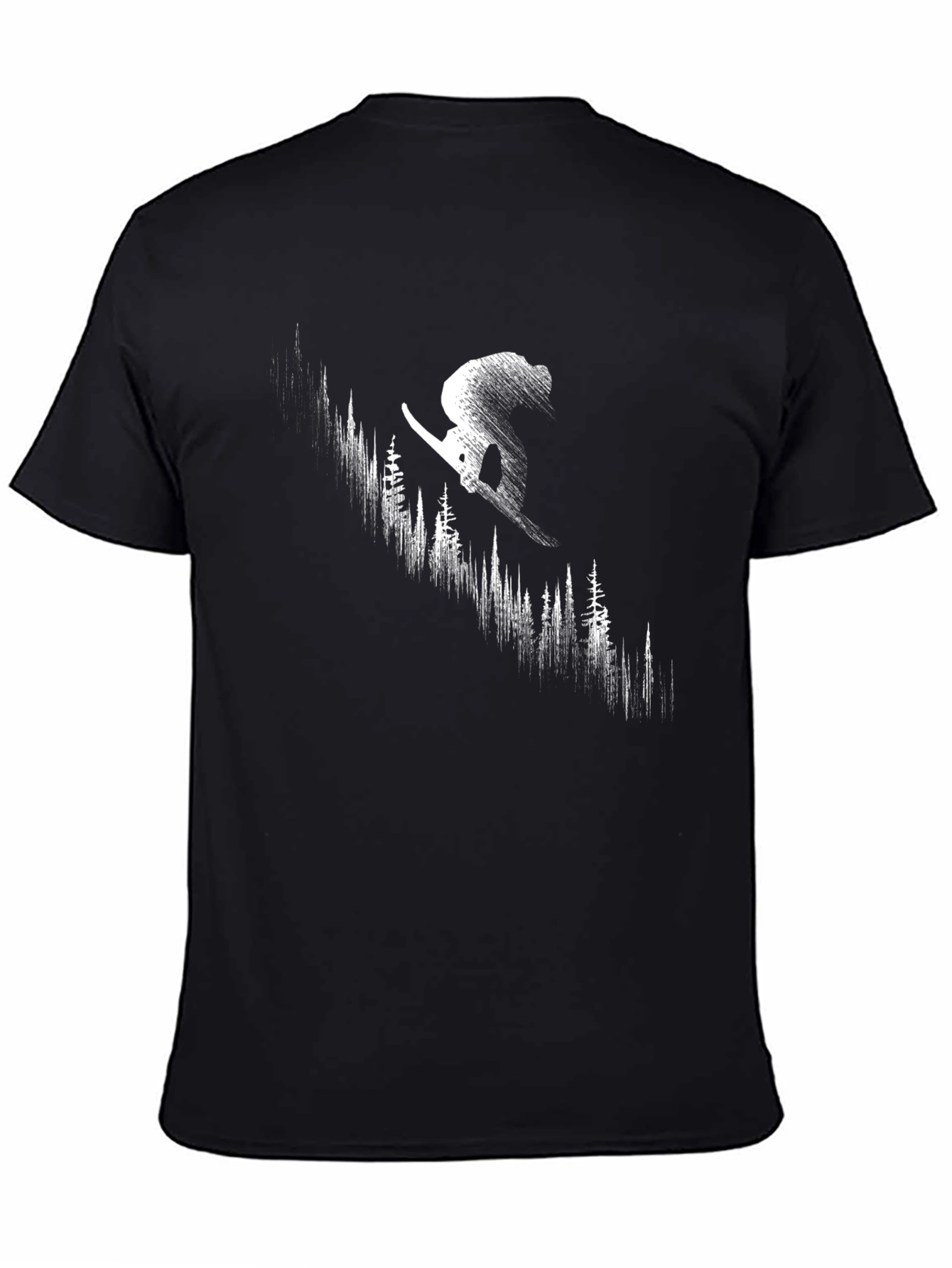 Skier Forest Graphic Tee - Black Cotton T-Shirt