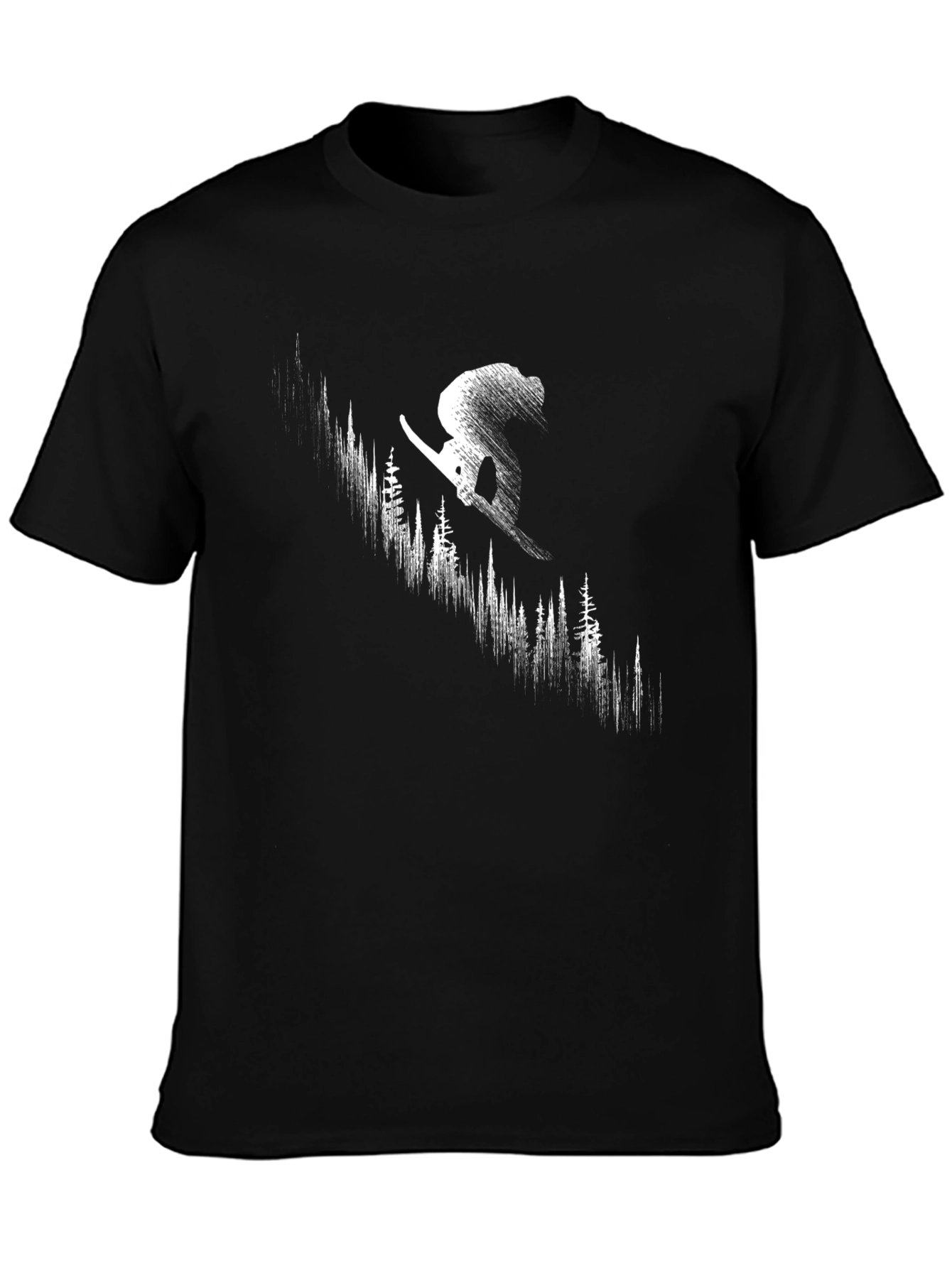 Skier Forest Graphic Tee - Black Cotton T-Shirt