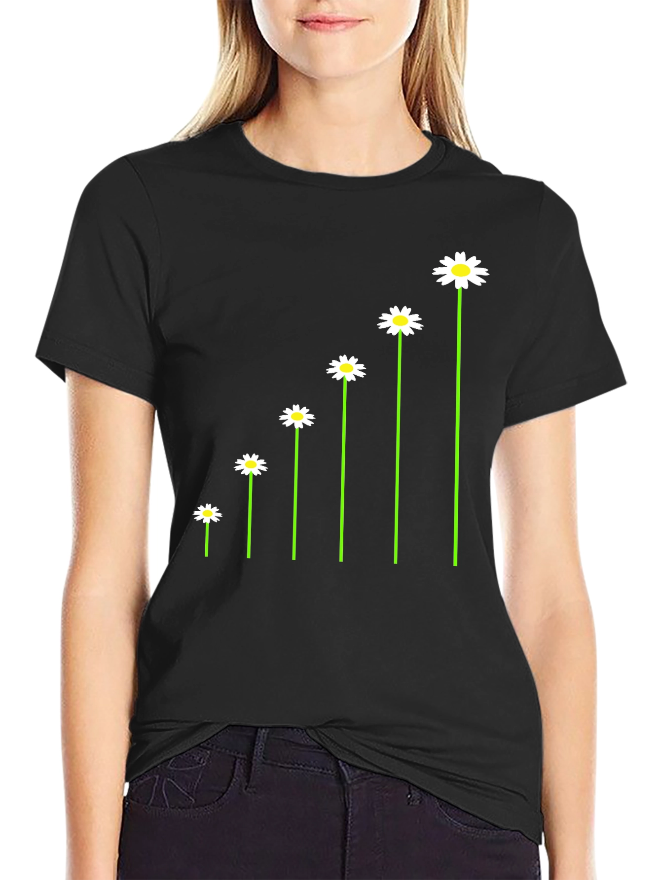 Daisy Ascent Tee - Black Casual Graphic T-Shirt