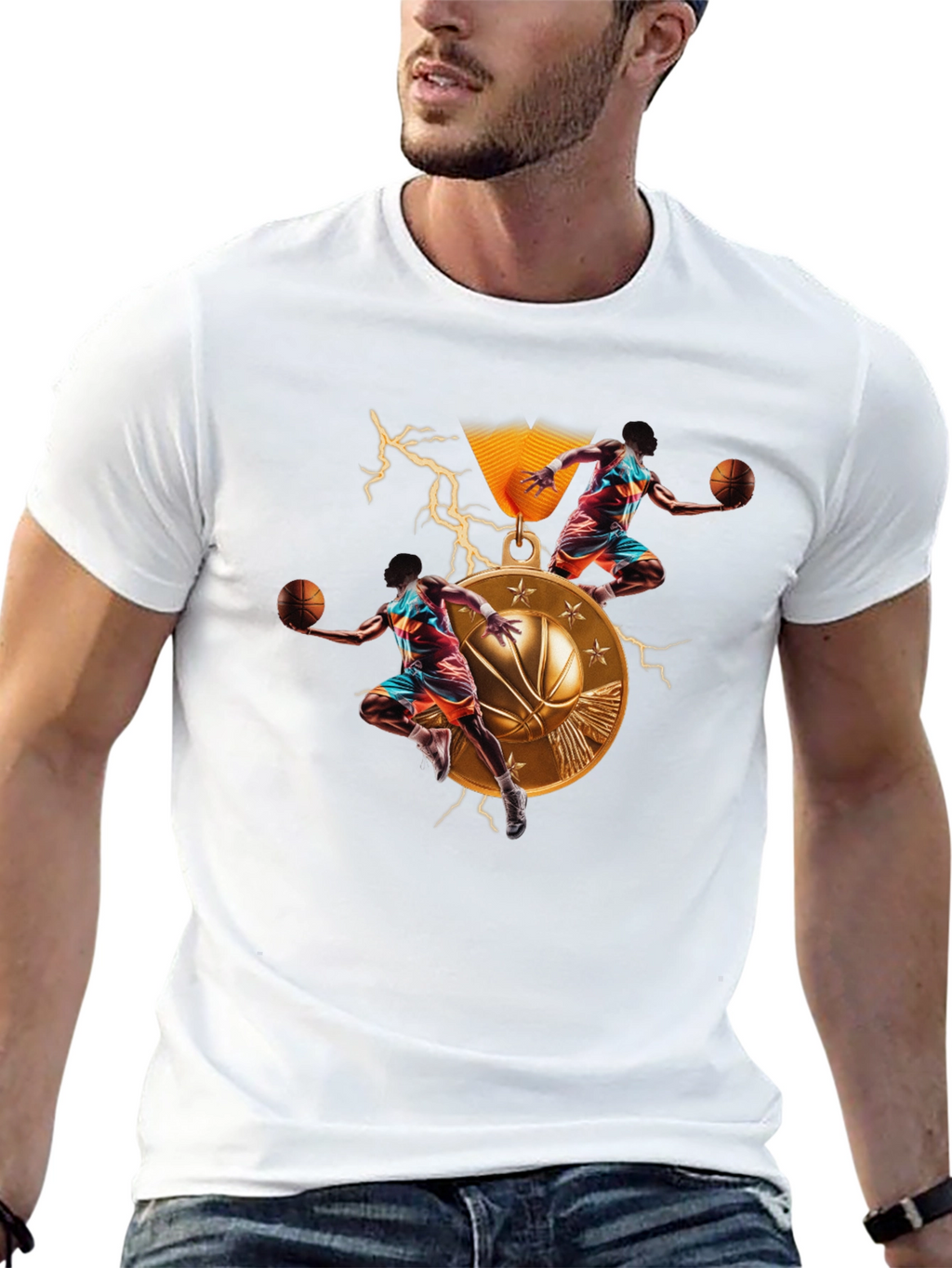 Basketball Medal Graphic T-Shirt - Athletic Style