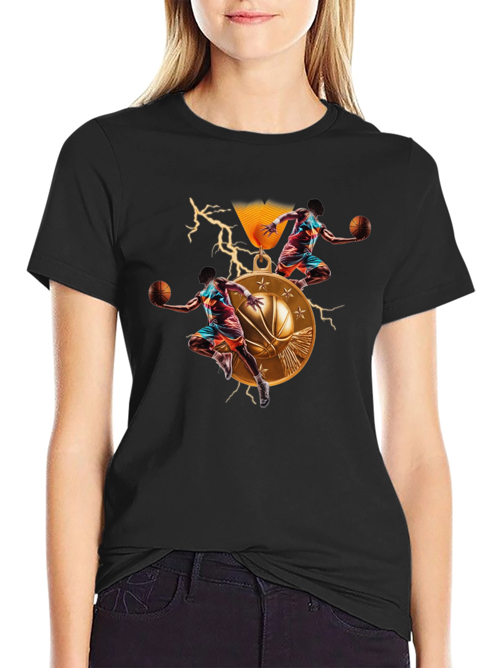 Basketball Medal Graphic T-Shirt - Athletic Style
