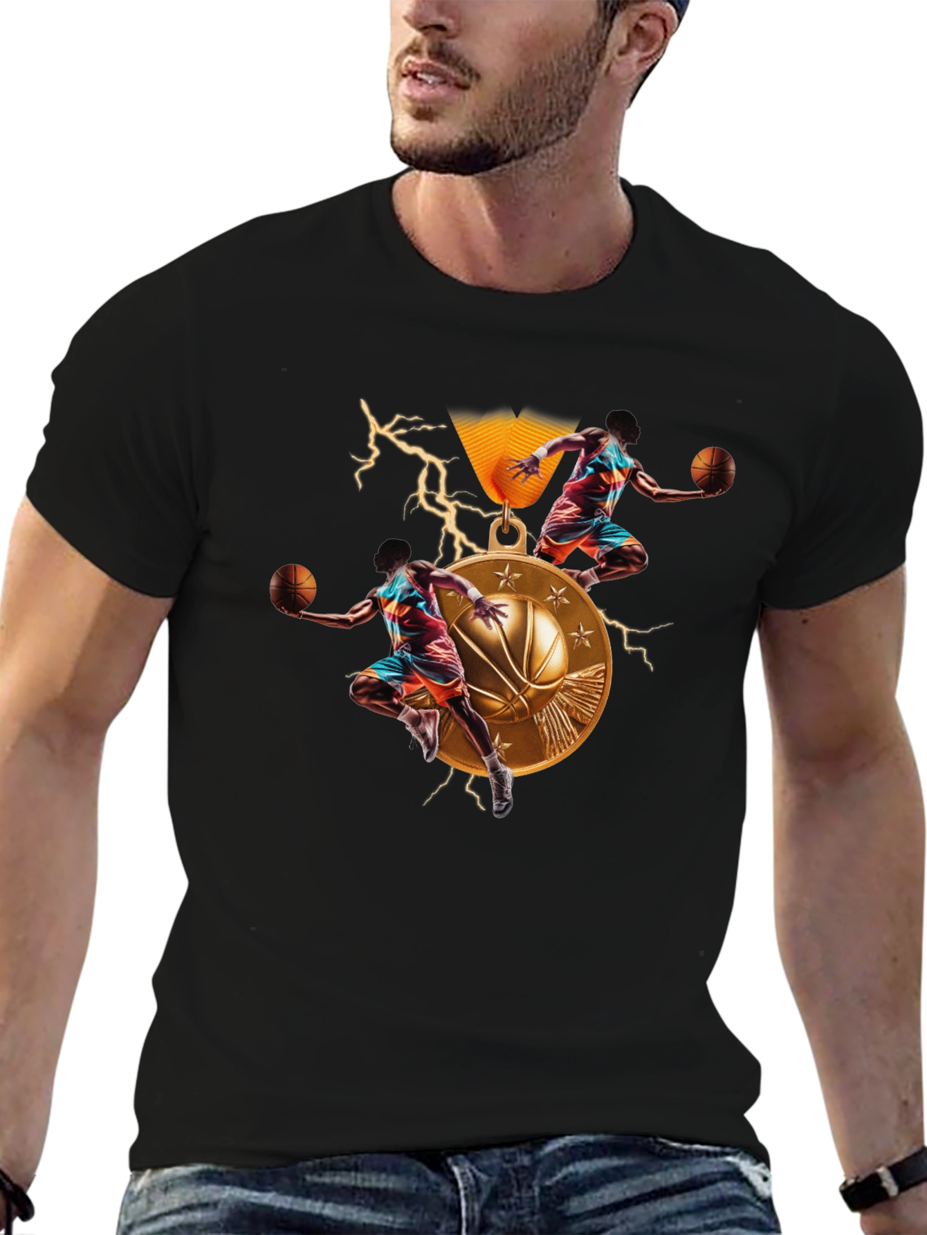 Basketball Medal Graphic T-Shirt - Athletic Style