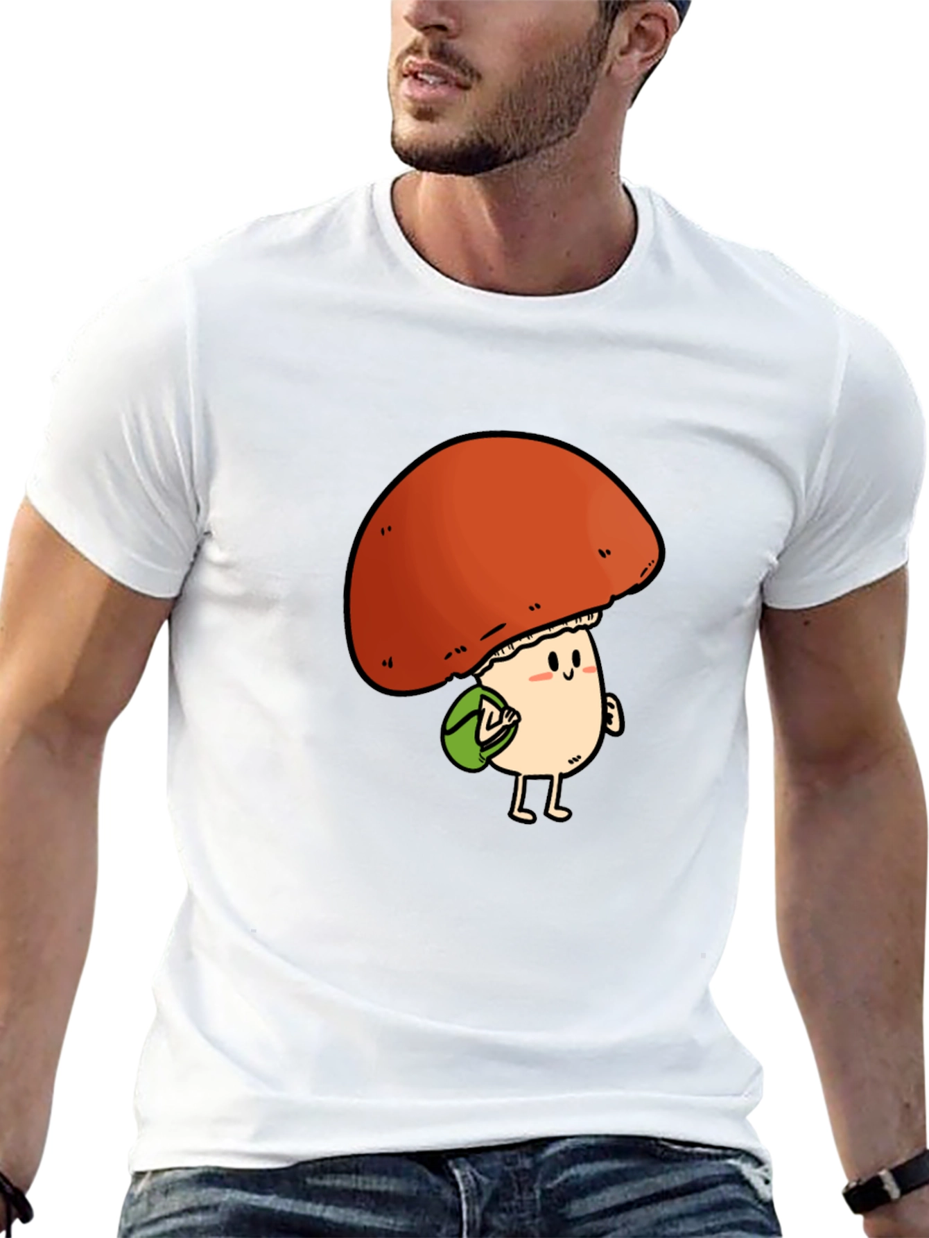 Cute Mushroom Character Black T-Shirt