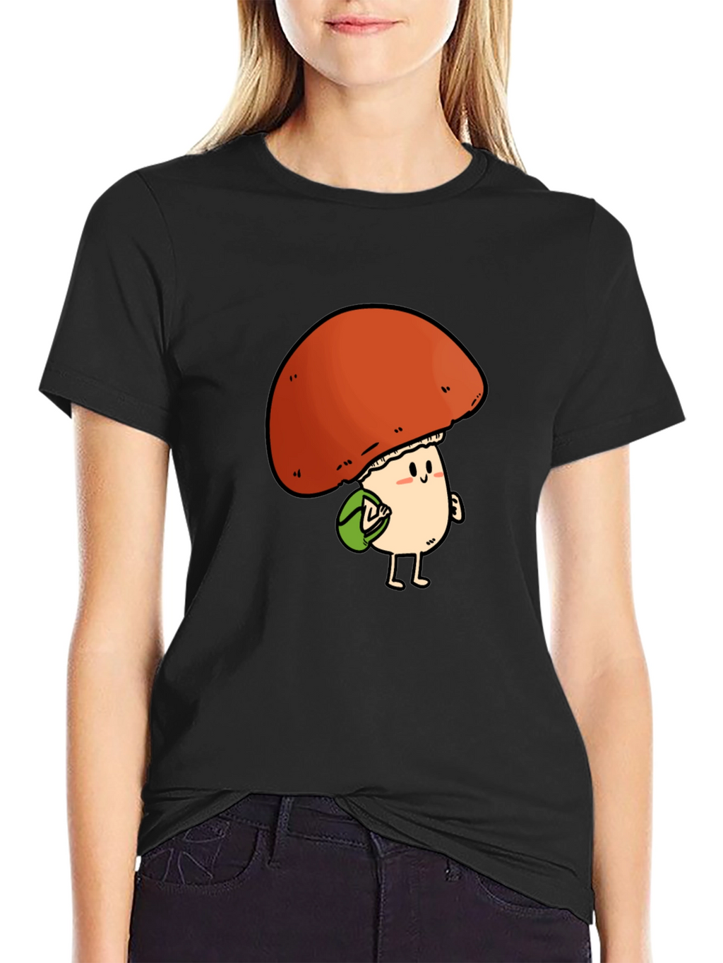Cute Mushroom Character Black T-Shirt